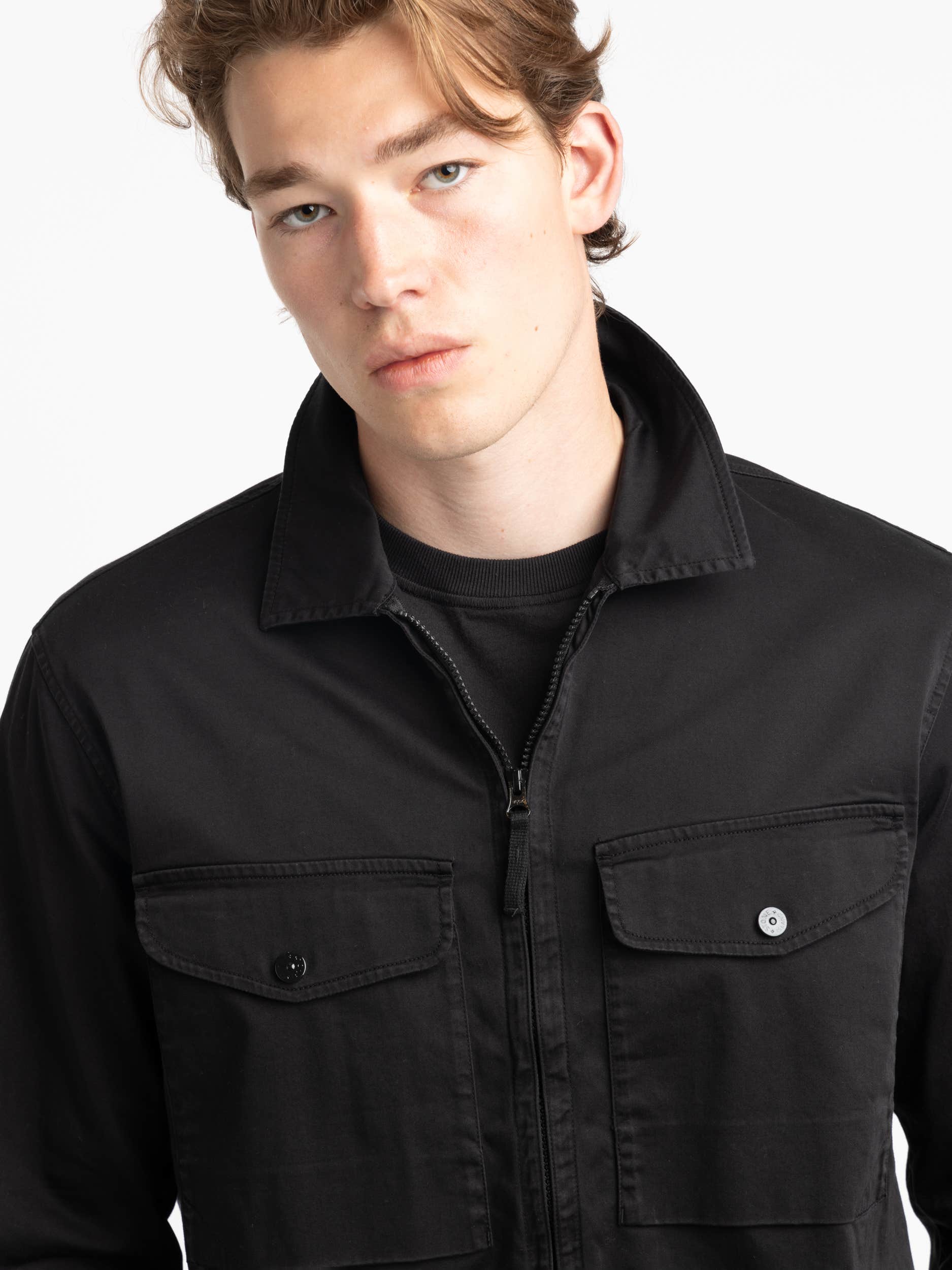 Black Cotton Garment-Dyed Overshirt