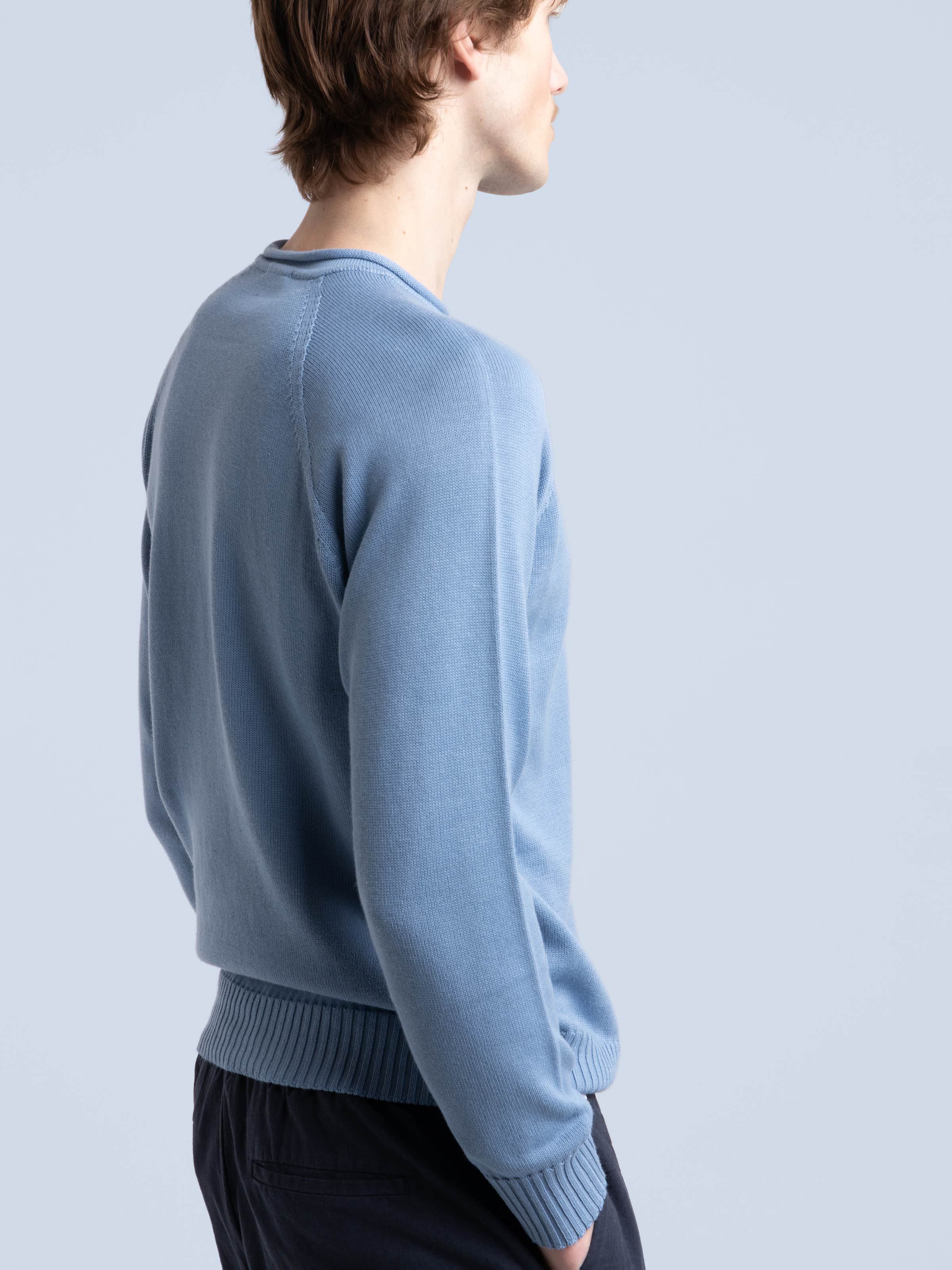 Blue Cotton Crewneck Sweater