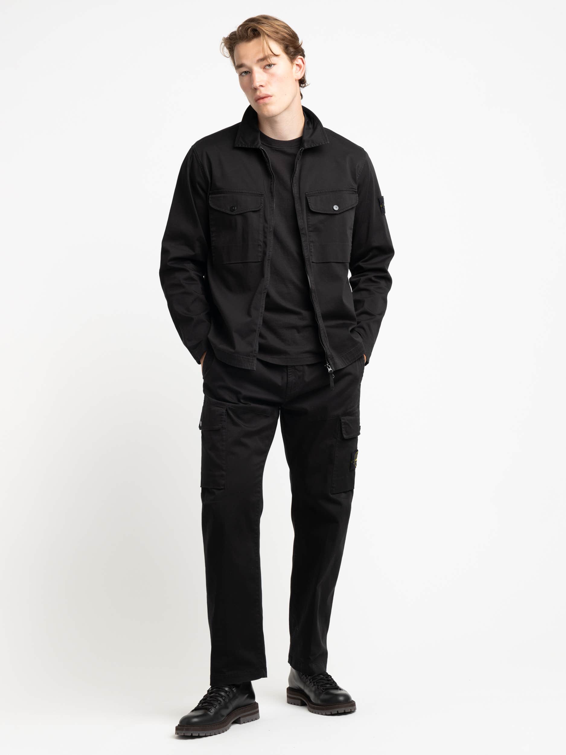 Black Cotton Garment-Dyed Overshirt