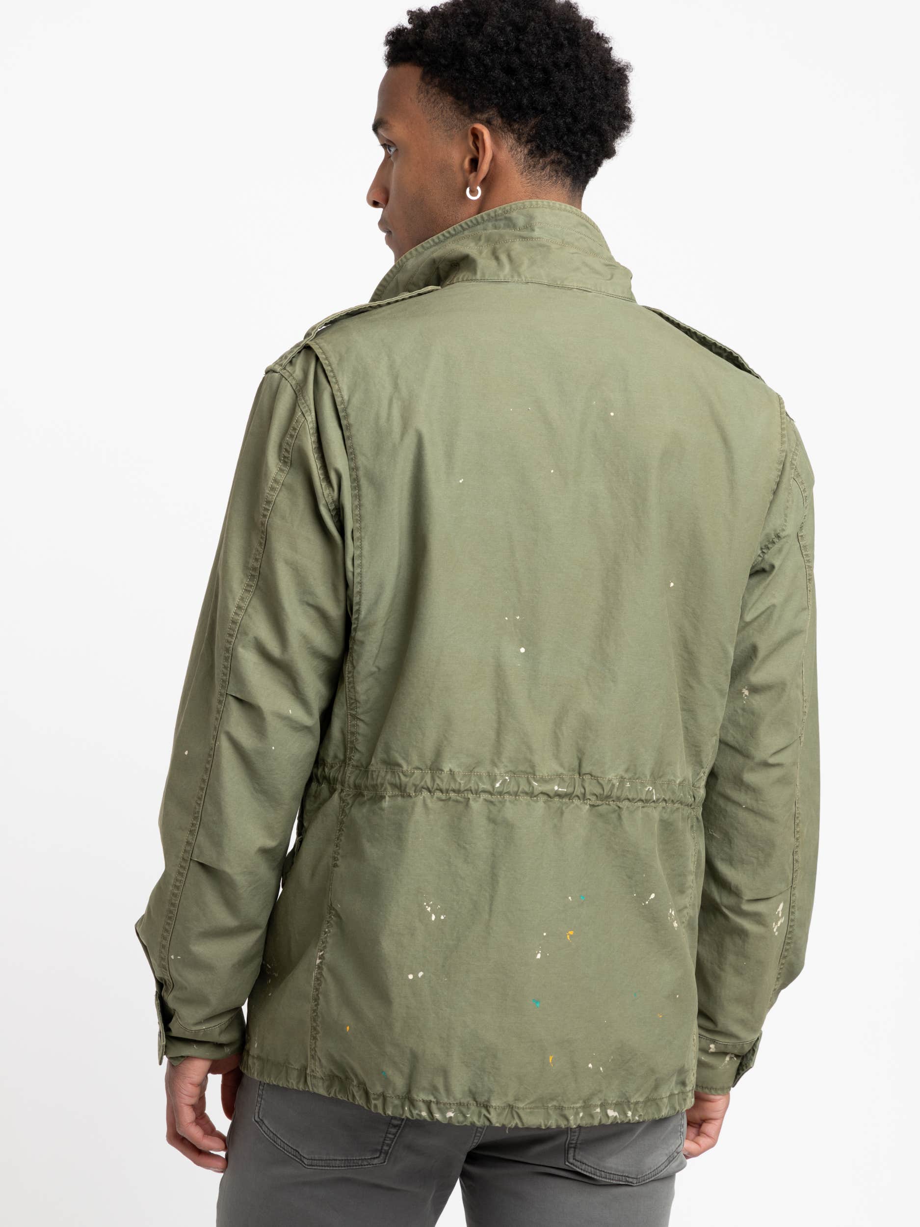 Green Paint-Splatter Twill Field Jacket