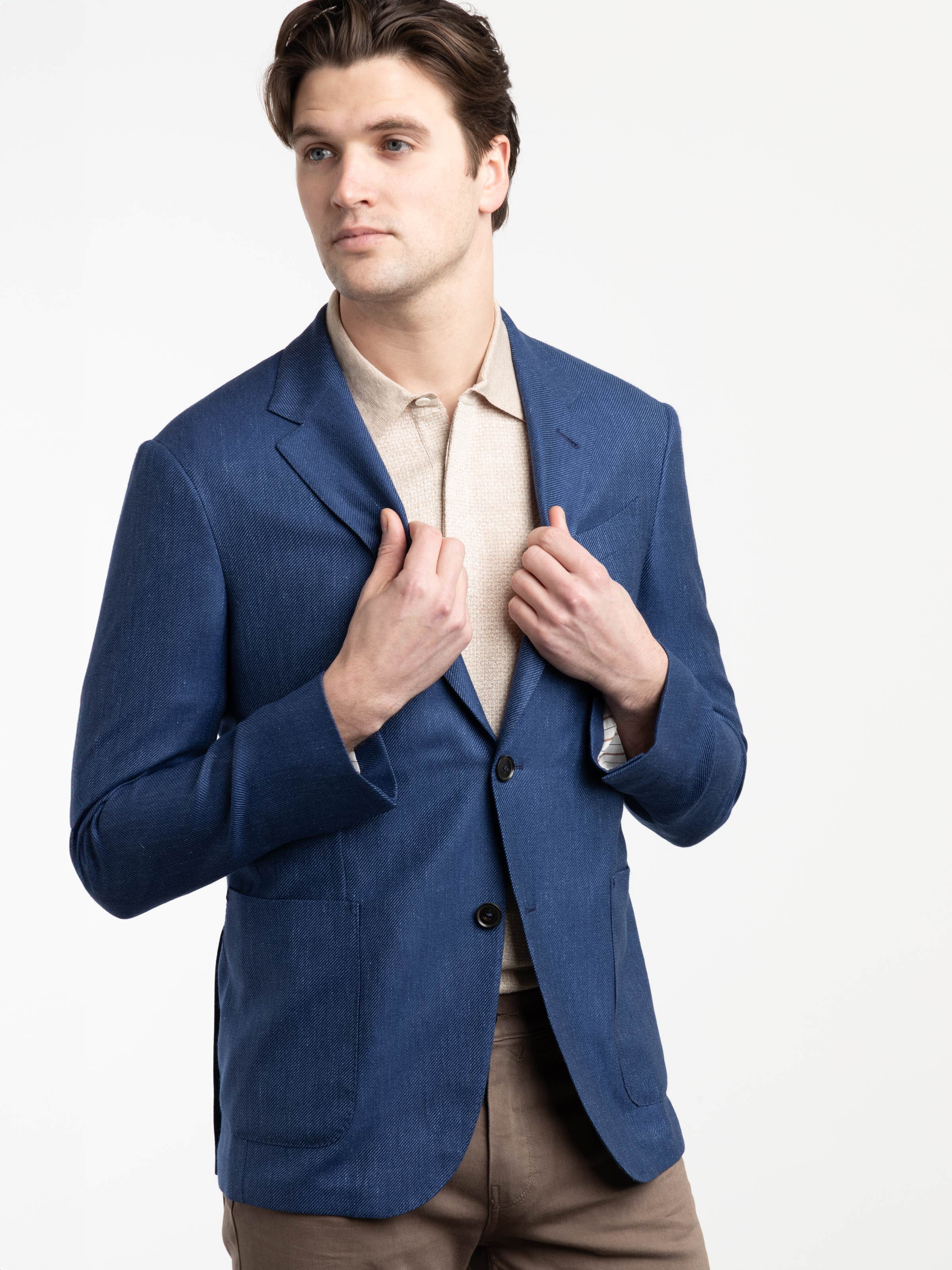 Blue Cashmere-Silk-Linen Sport Jacket
