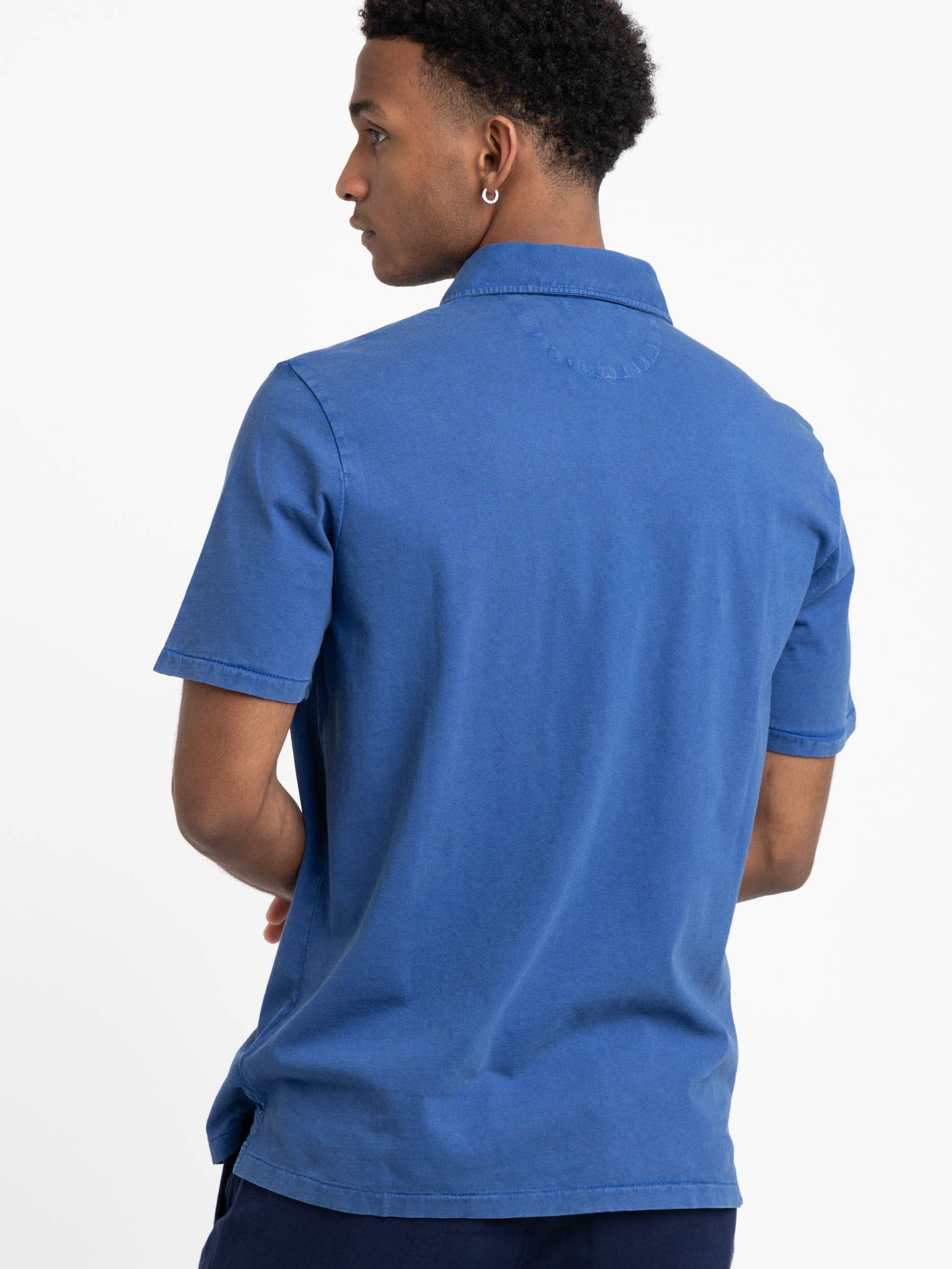 Royal Blue Classic Fit Cotton-Linen Polo Shirt