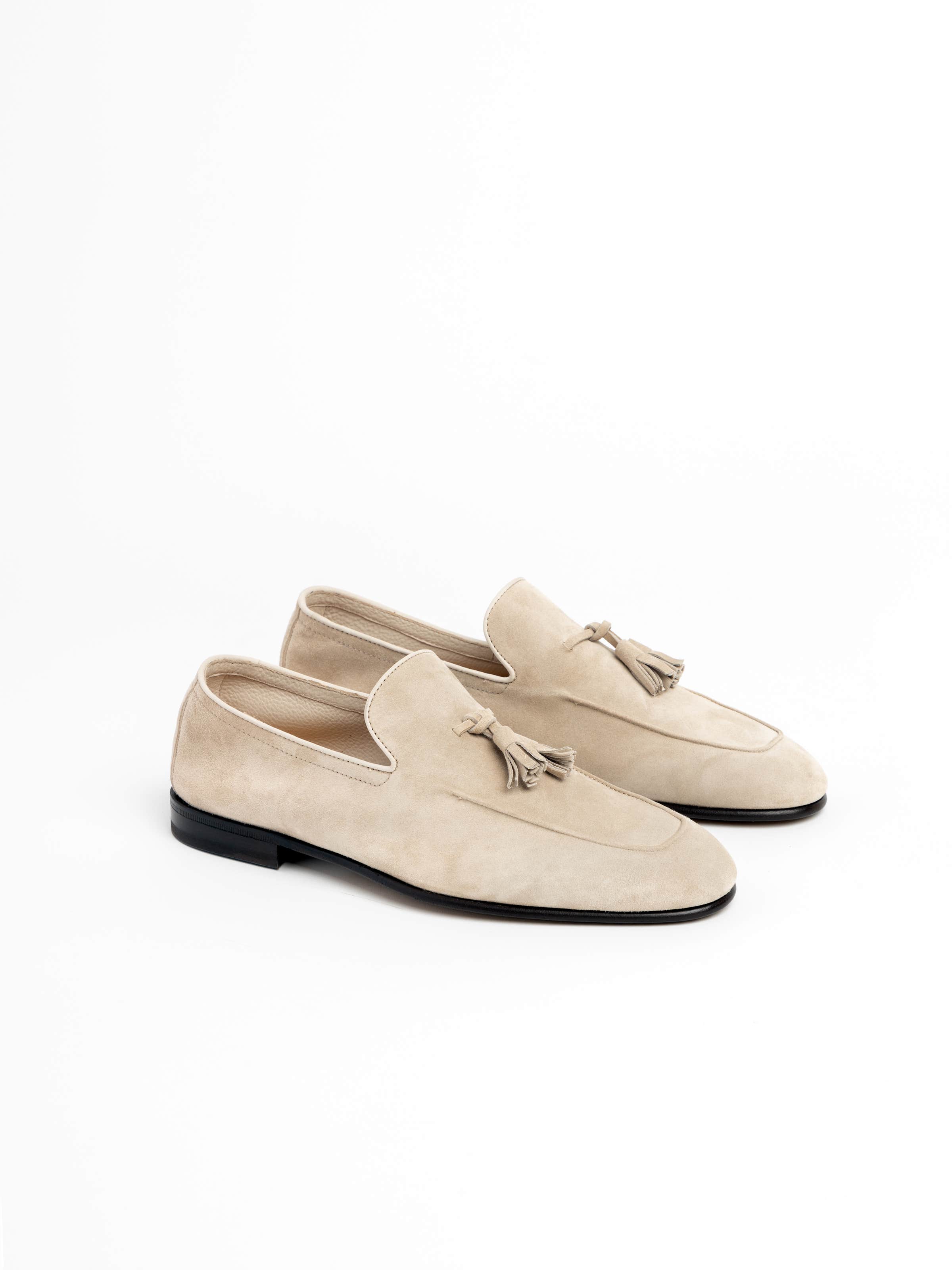 Sand Suede Unlined Loafers with Tassels