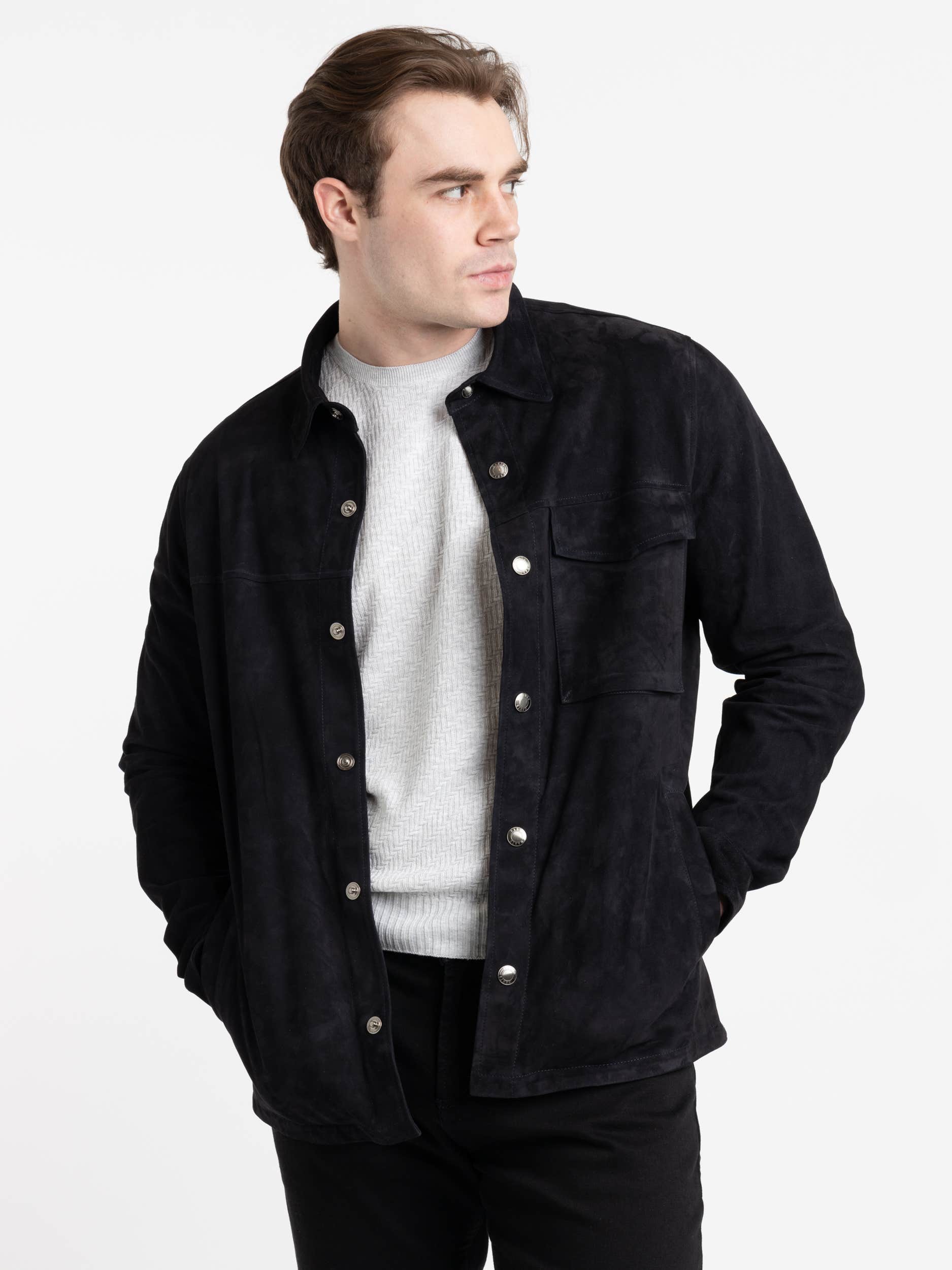 Navy Strozzi Leather Suede Jacket