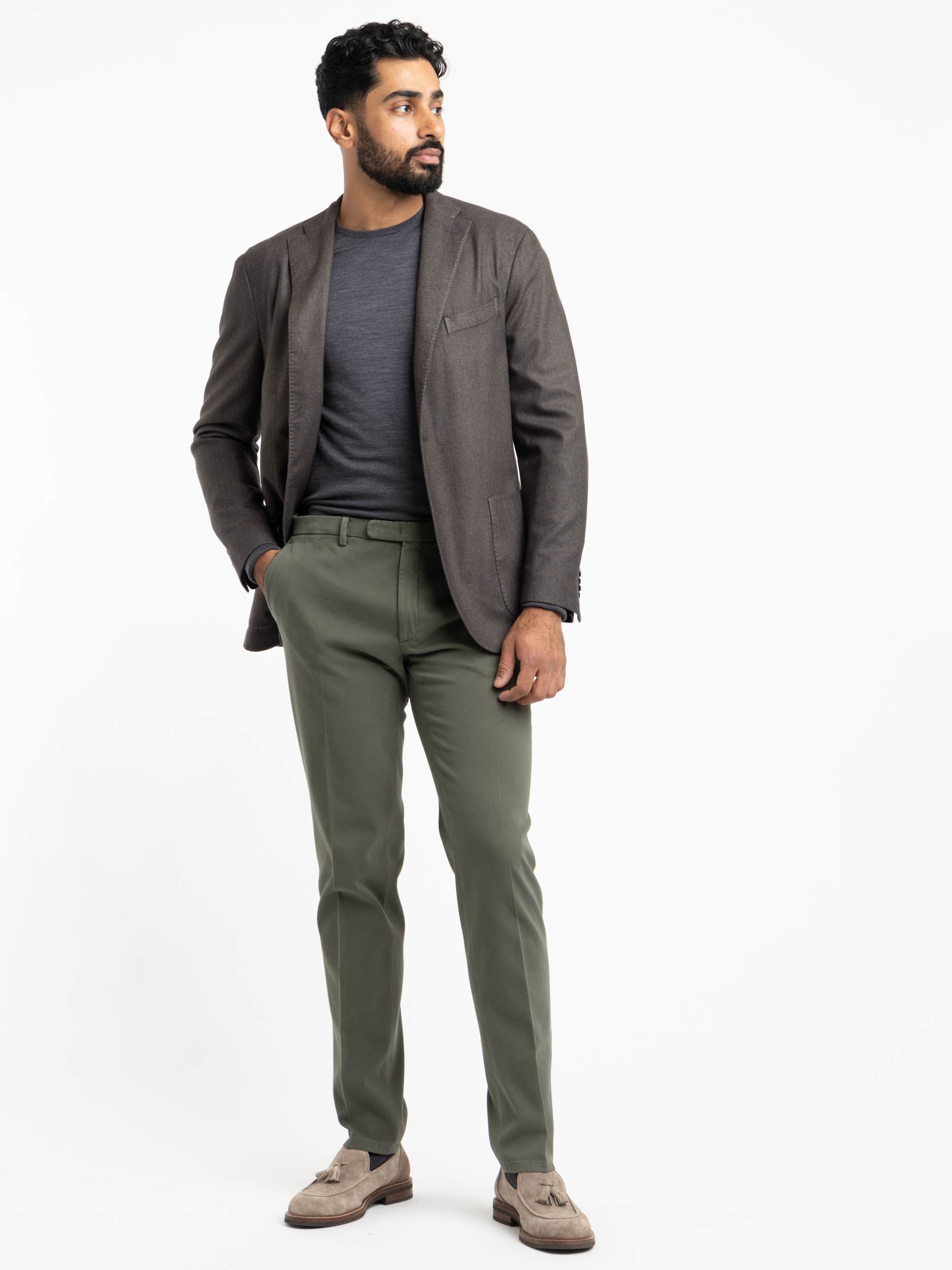 Green Cotton Pleated Trousers