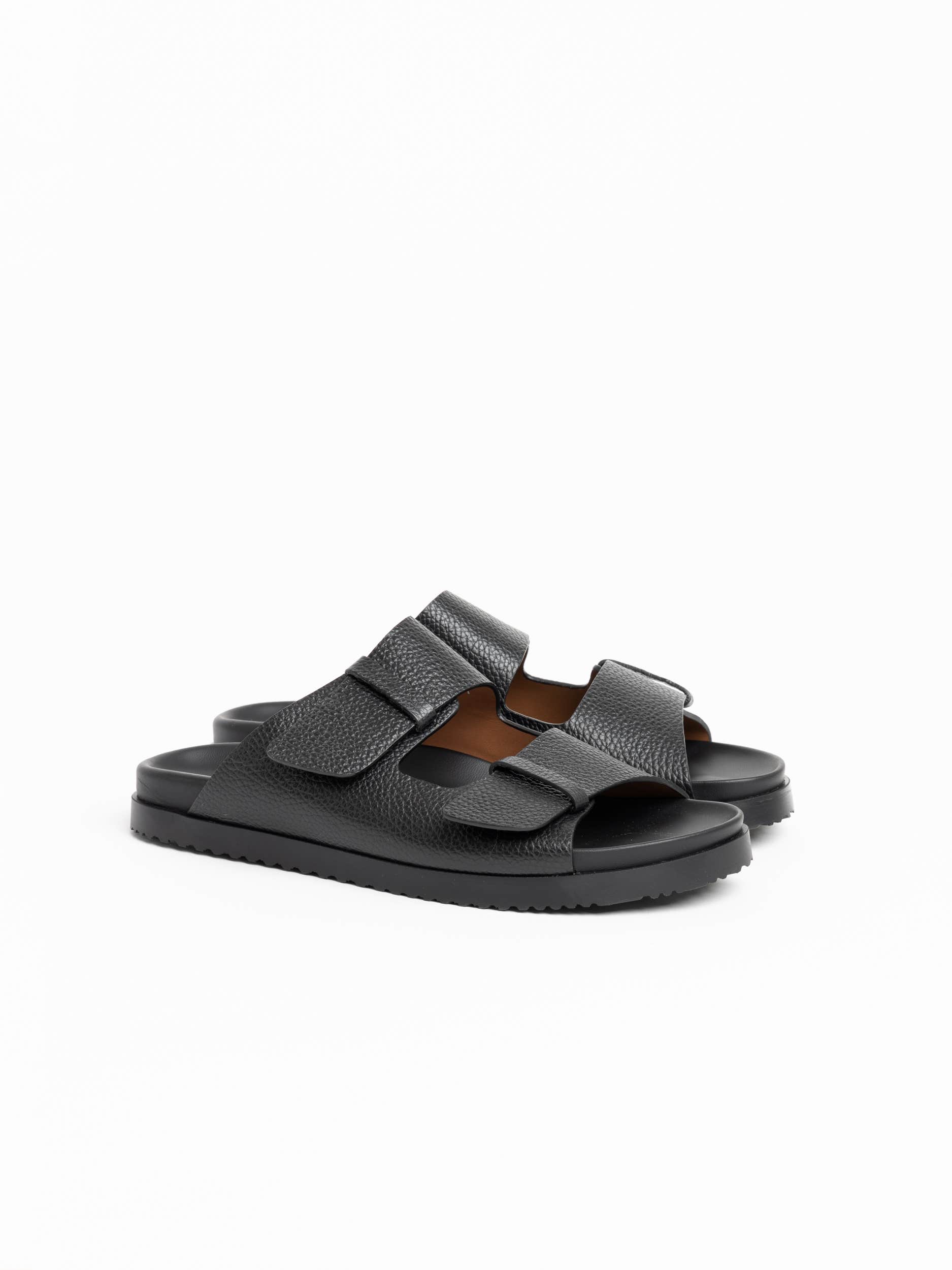Black Double-Strap Leather Sandals