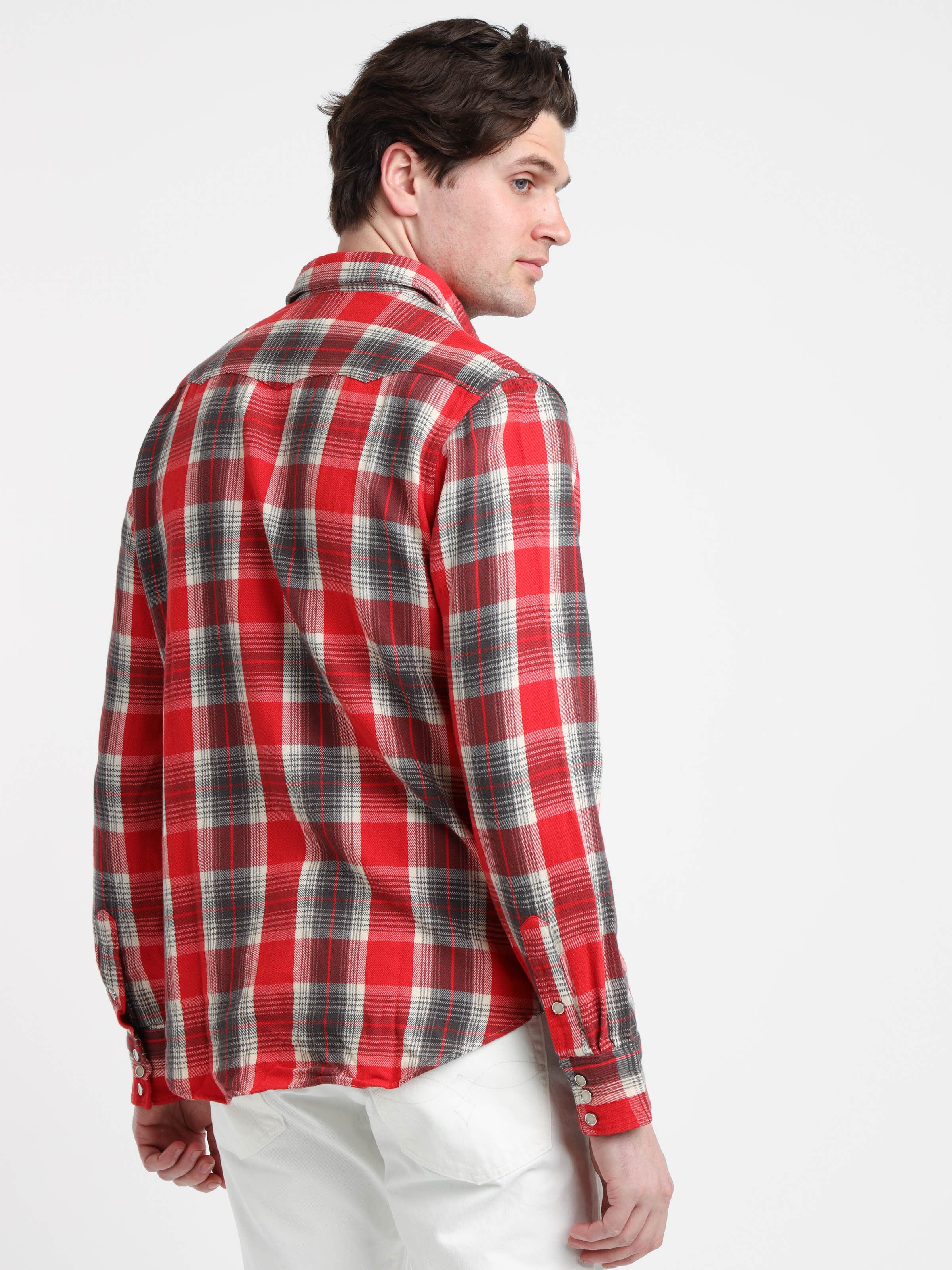 Red/Grey Slim Fit Plaid Twill Western Shirt