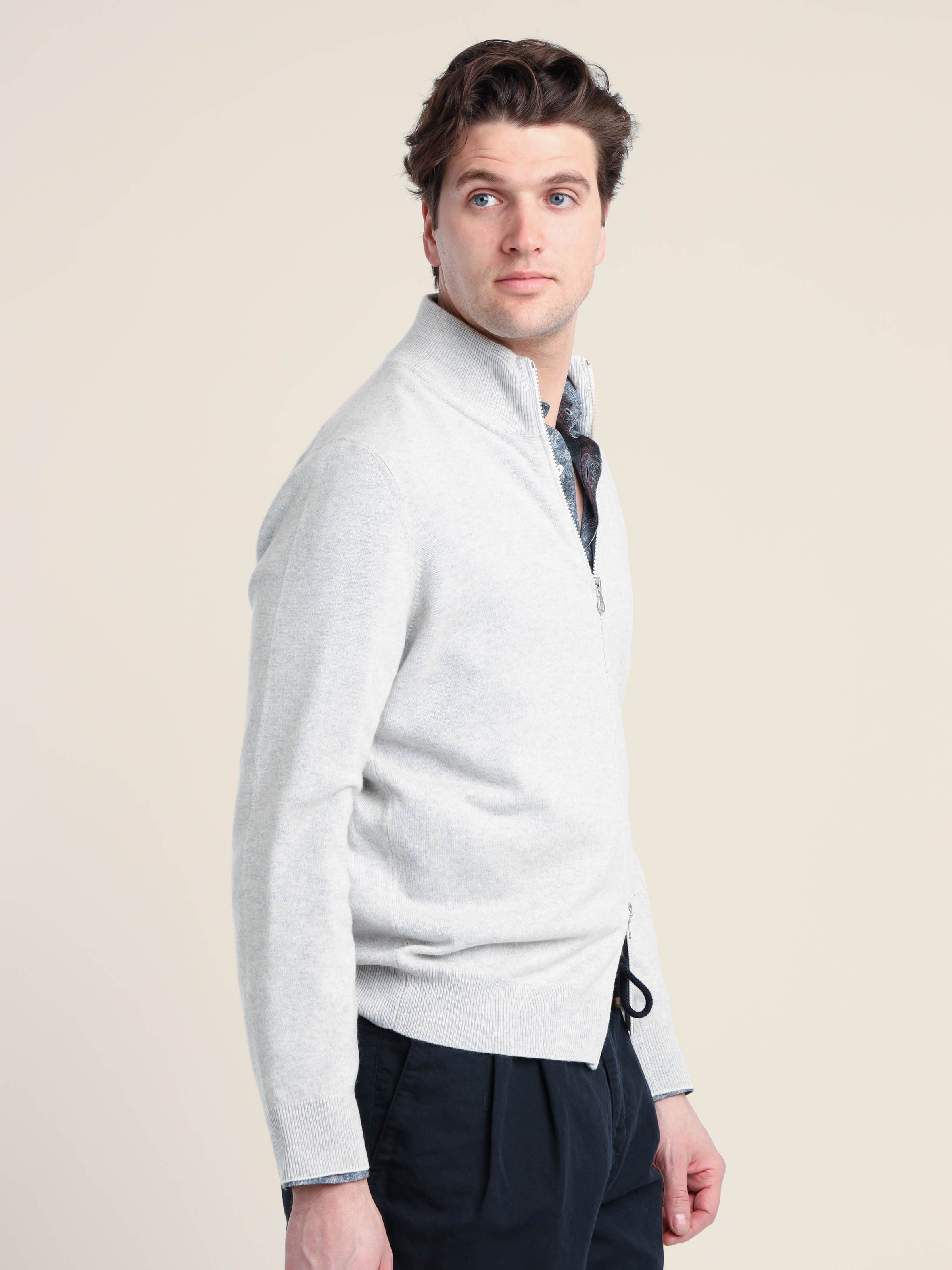 Fog Grey Cashmere Full-Zip Cardigan