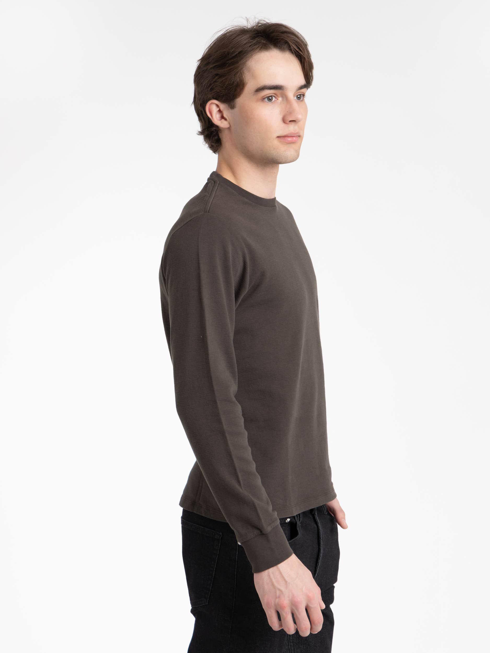 Duo Fold Long Sleeve Crew in Heather Espresso