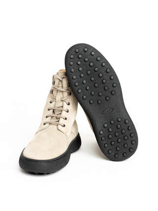 TOD'S Beige W.G. Lace-Up Suede Boots