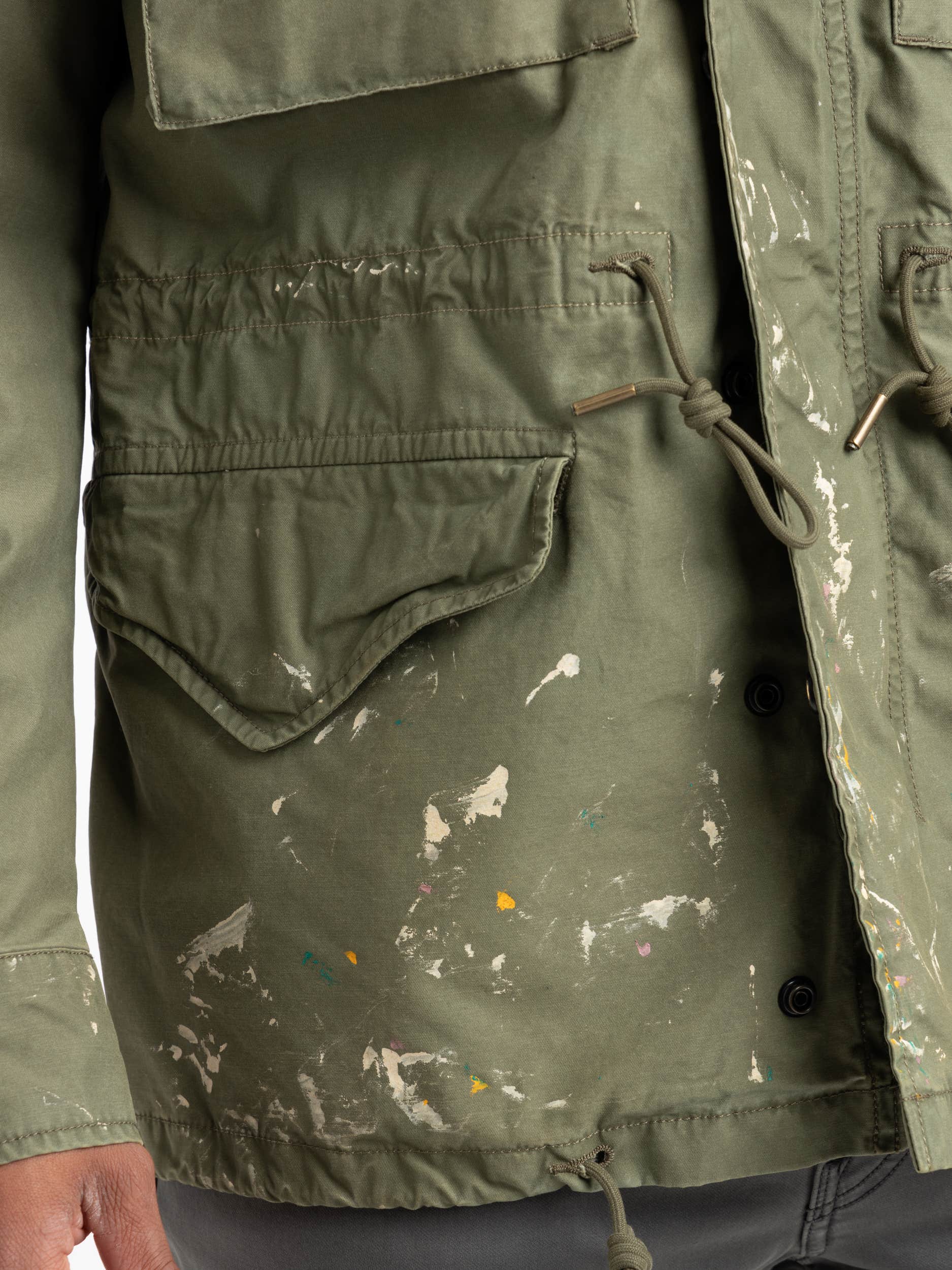 Green Paint-Splatter Twill Field Jacket