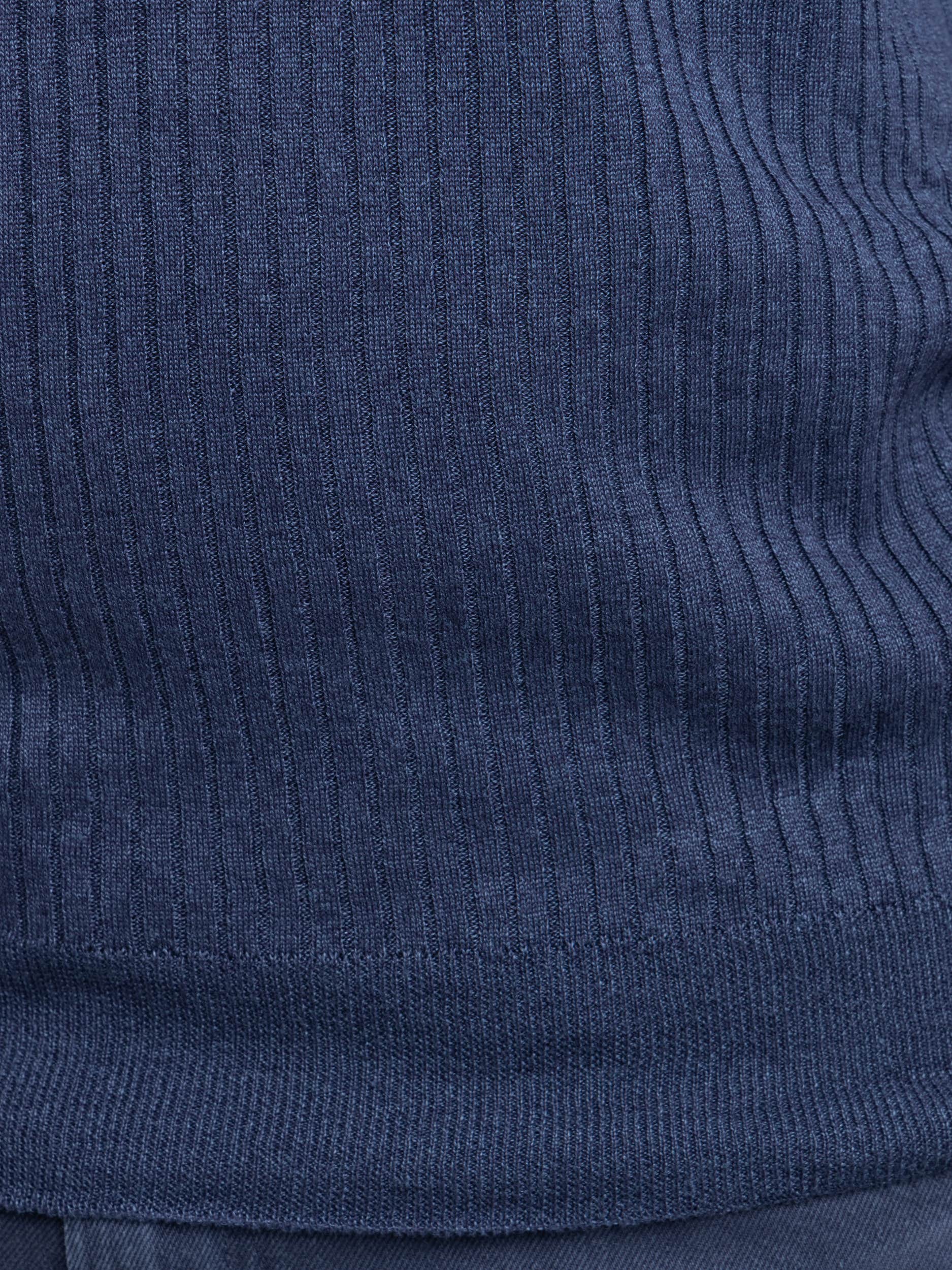 Navy Ribbed Cotton-Linen Polo Knit
