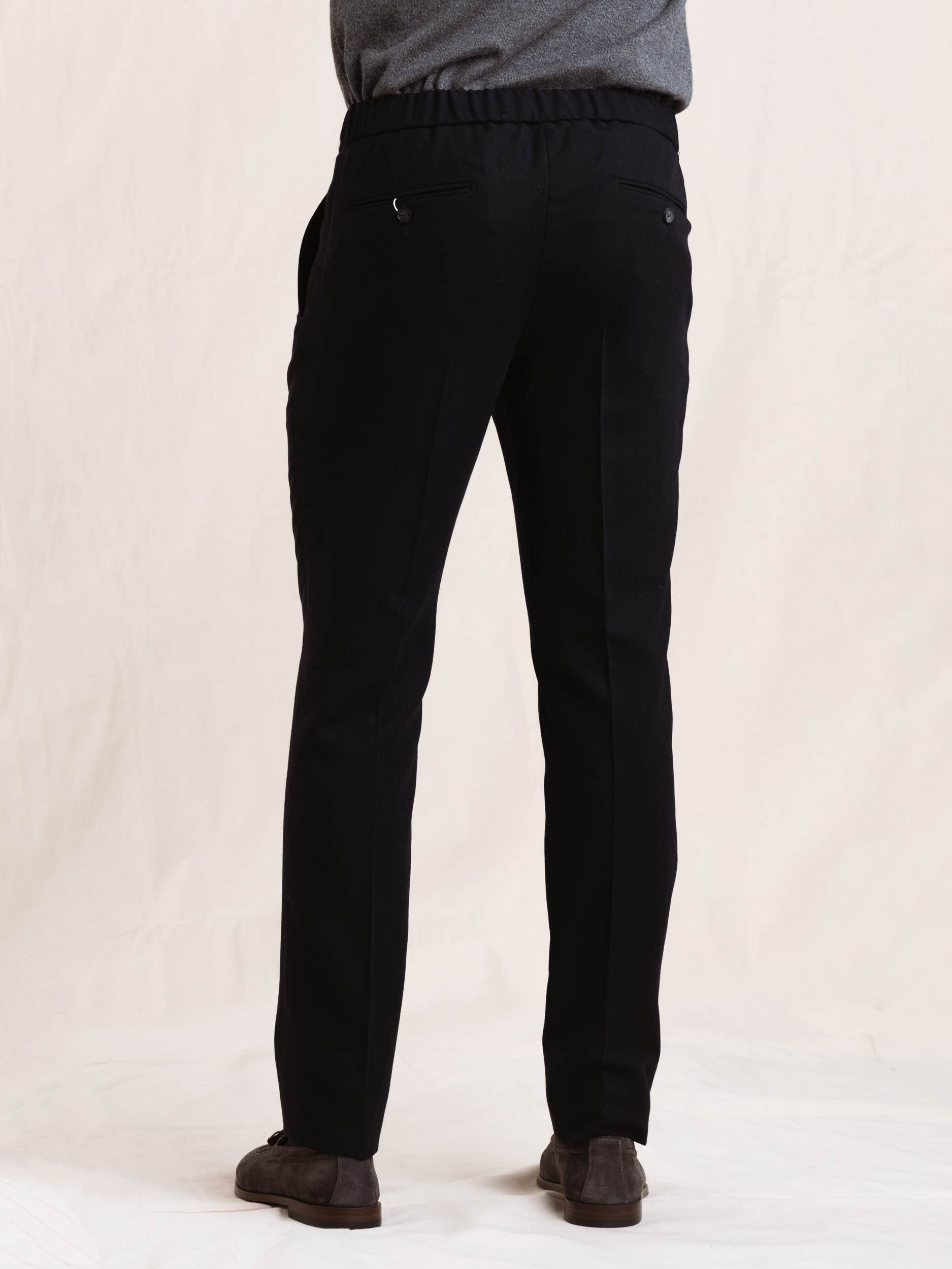 Navy Wool-Blend Drawstring Pant