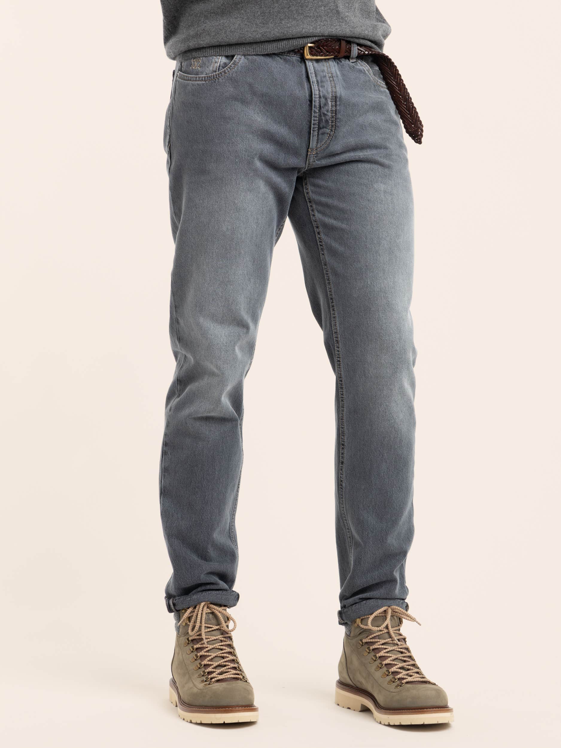 Dark Grey Leisure Fit Five-Pocket Jeans