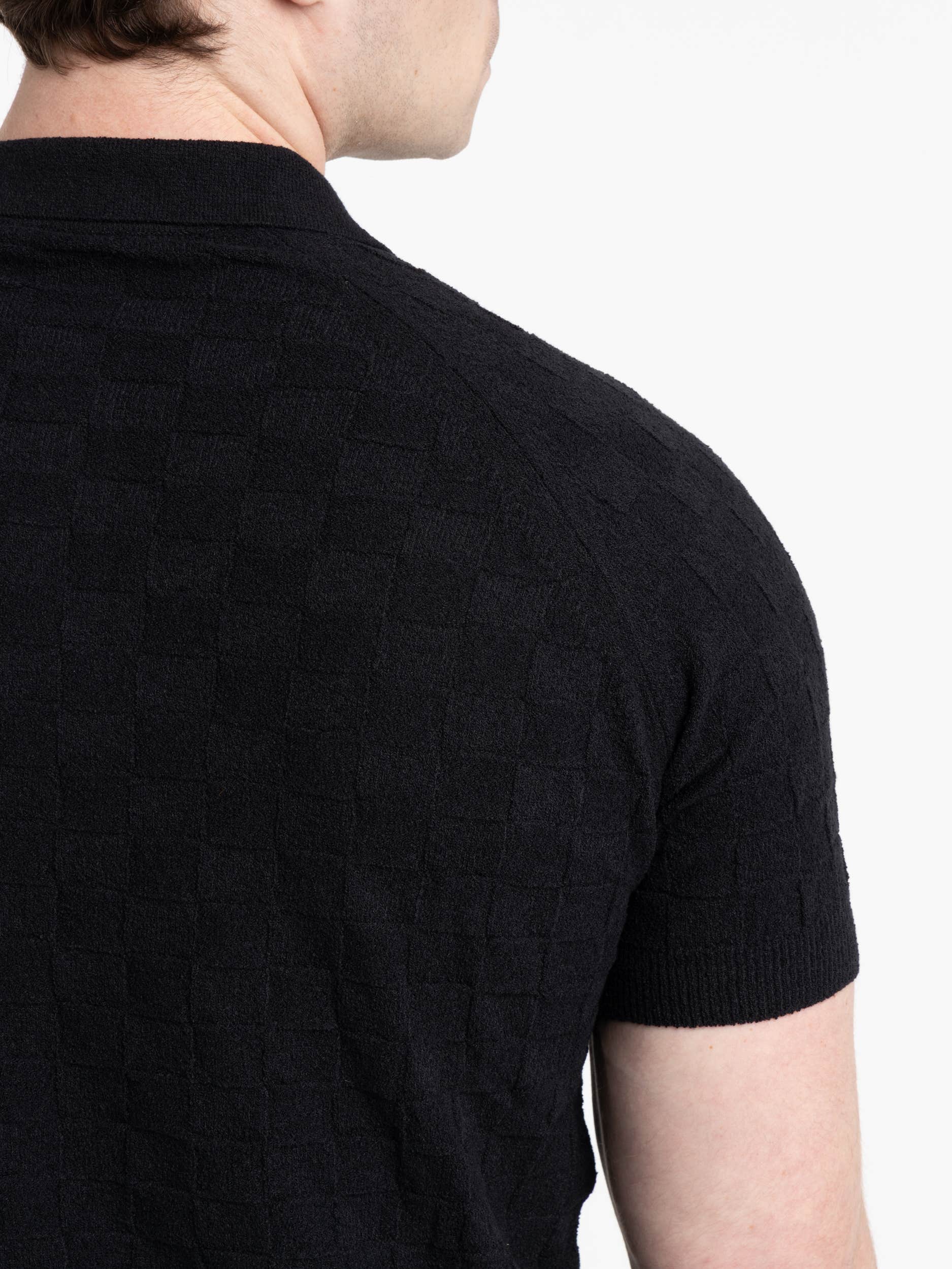 Black Terry Towel Checkered Polo Knit