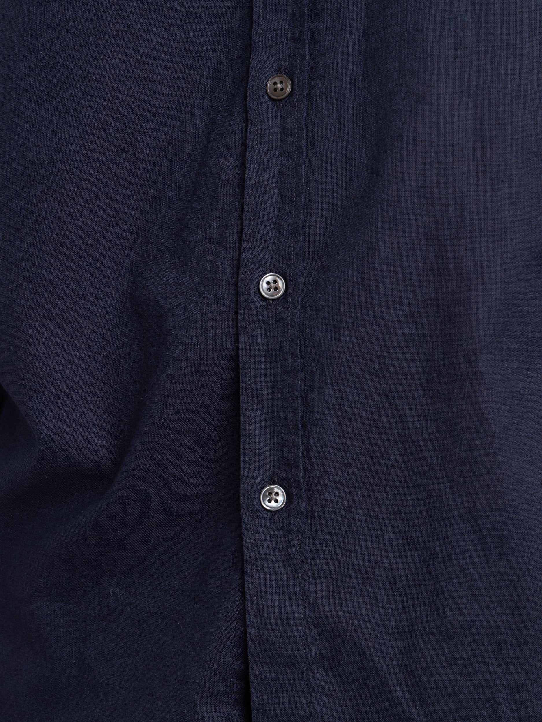 Navy Linen-Cotton Kent Collar Shirt