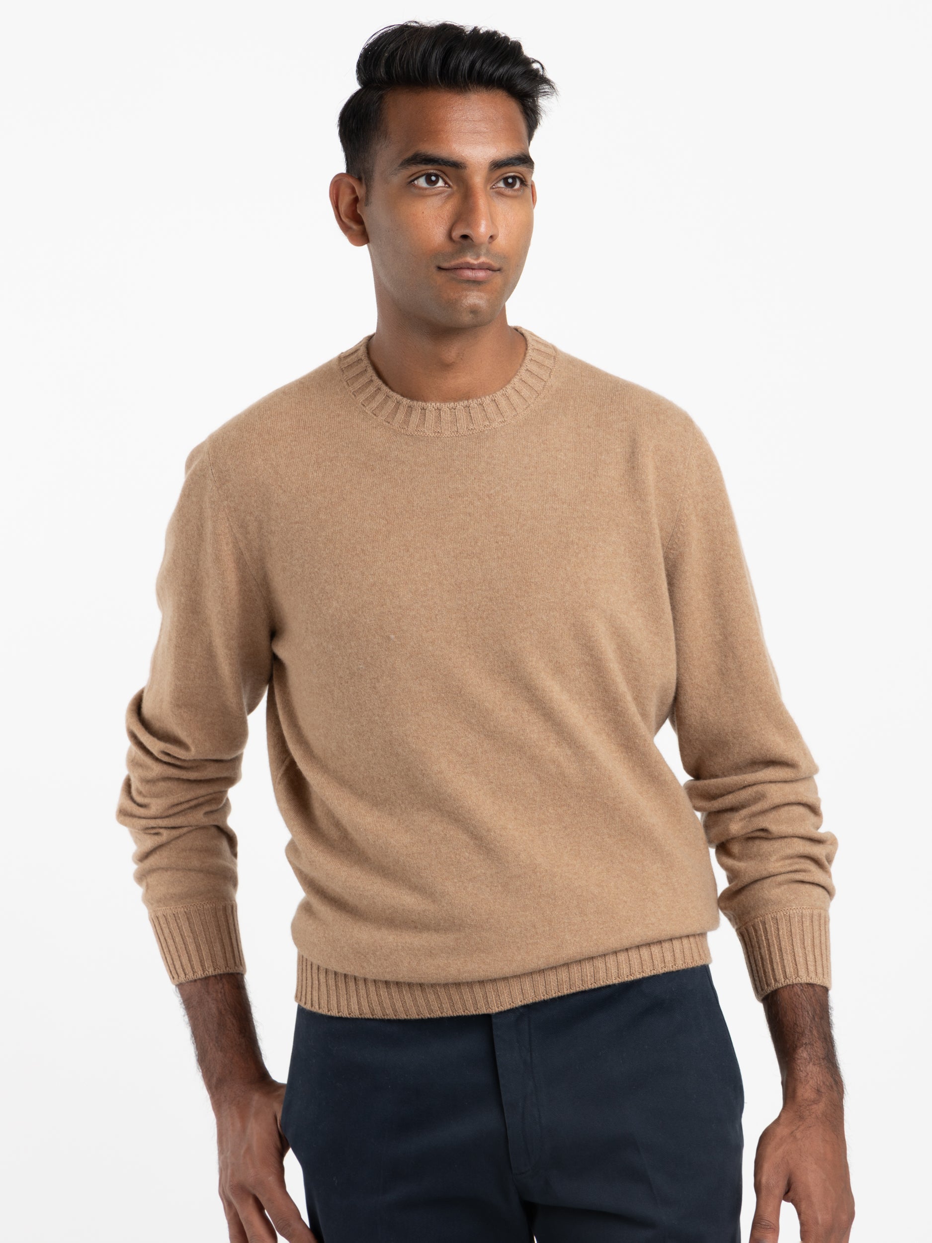 Camel Brown Felt Cashmere Sweater The Helm Clothing