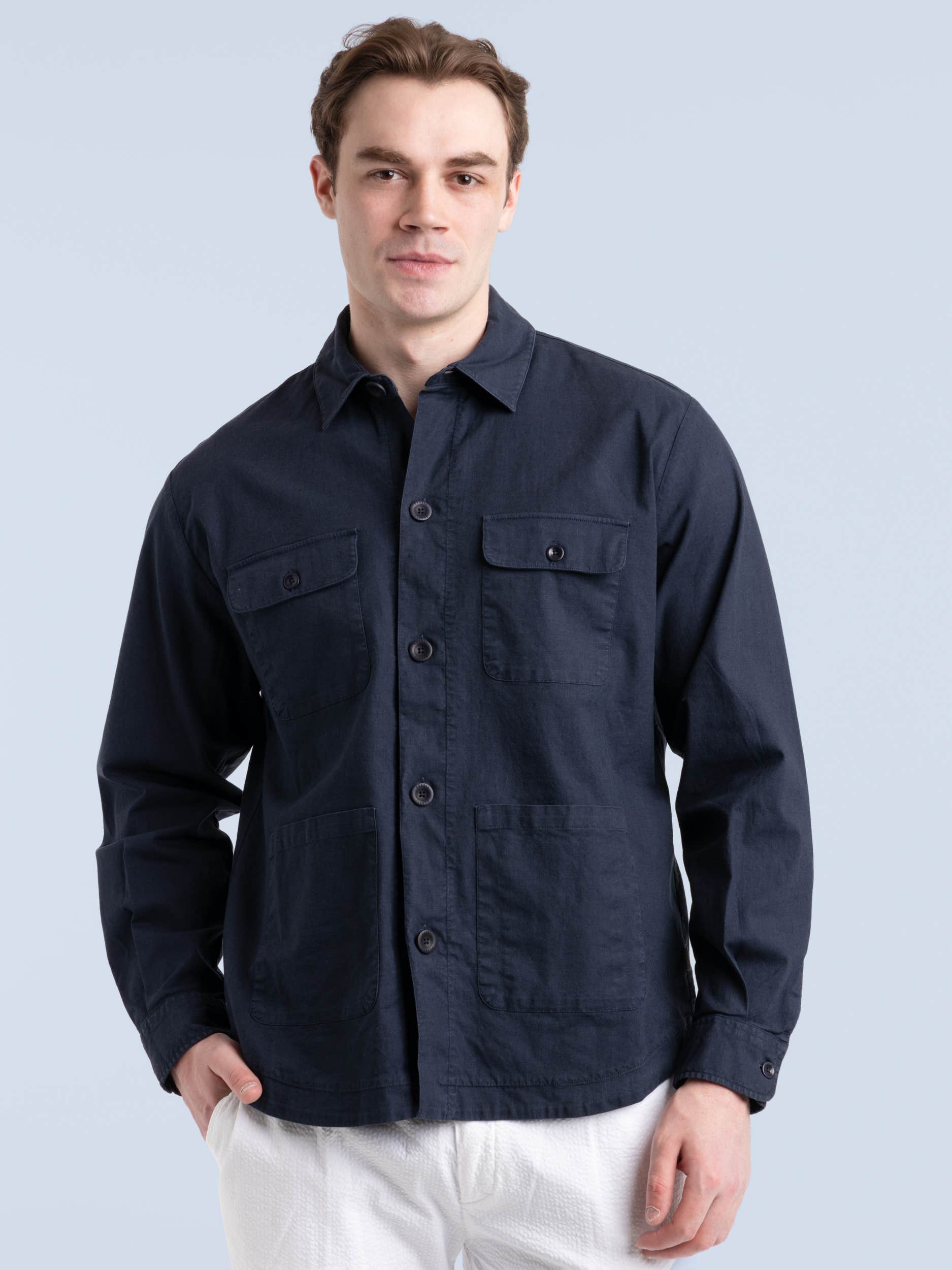 Navy Linen Travel Overshirt