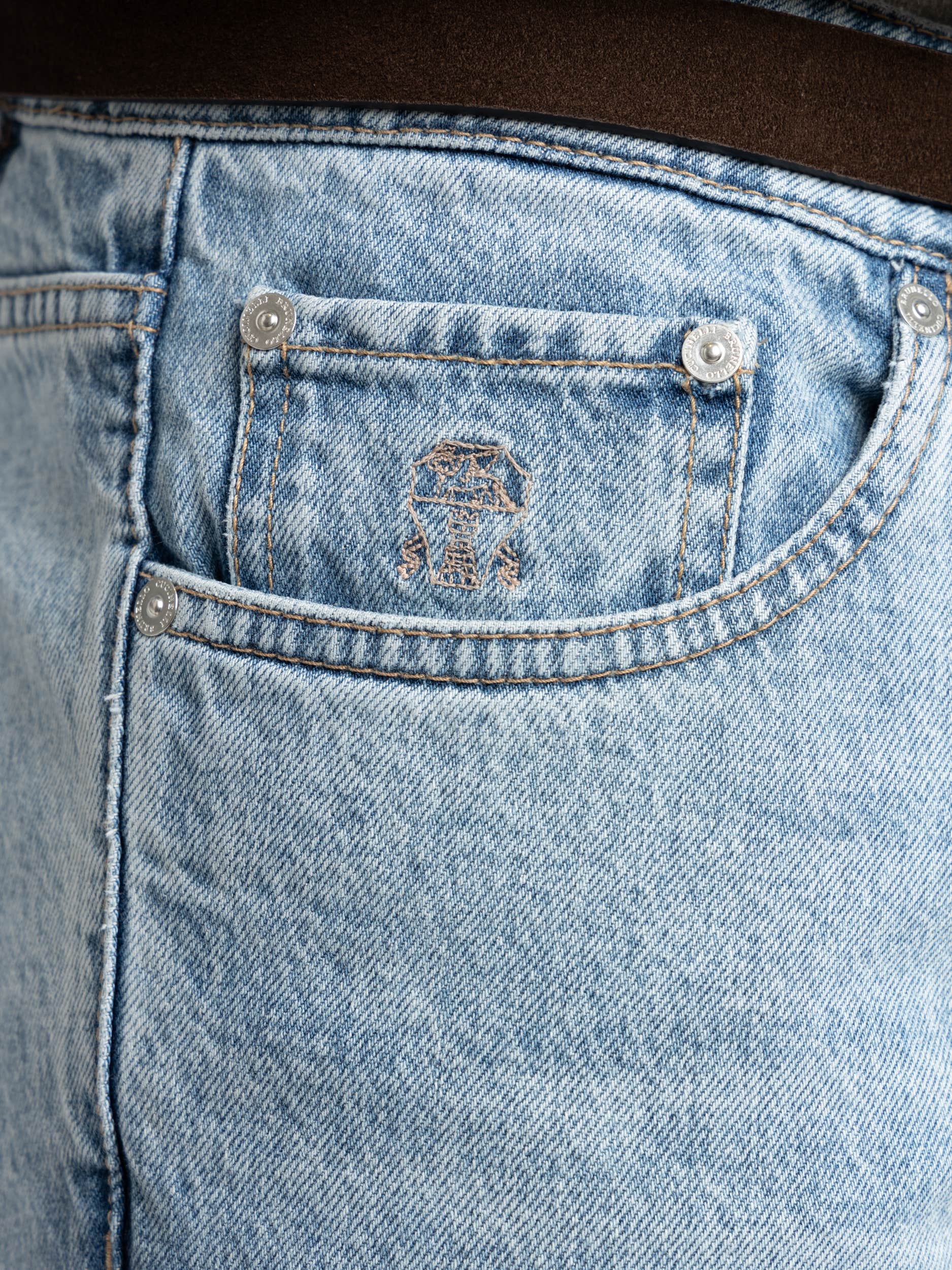 Light Blue Traditional Fit Five-Pocket Jeans