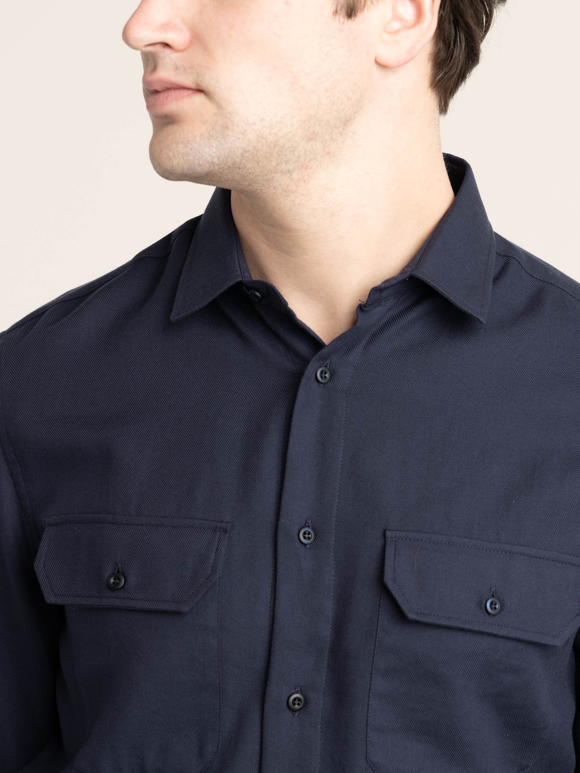Navy Cotton-Cashmere Dress Shirt