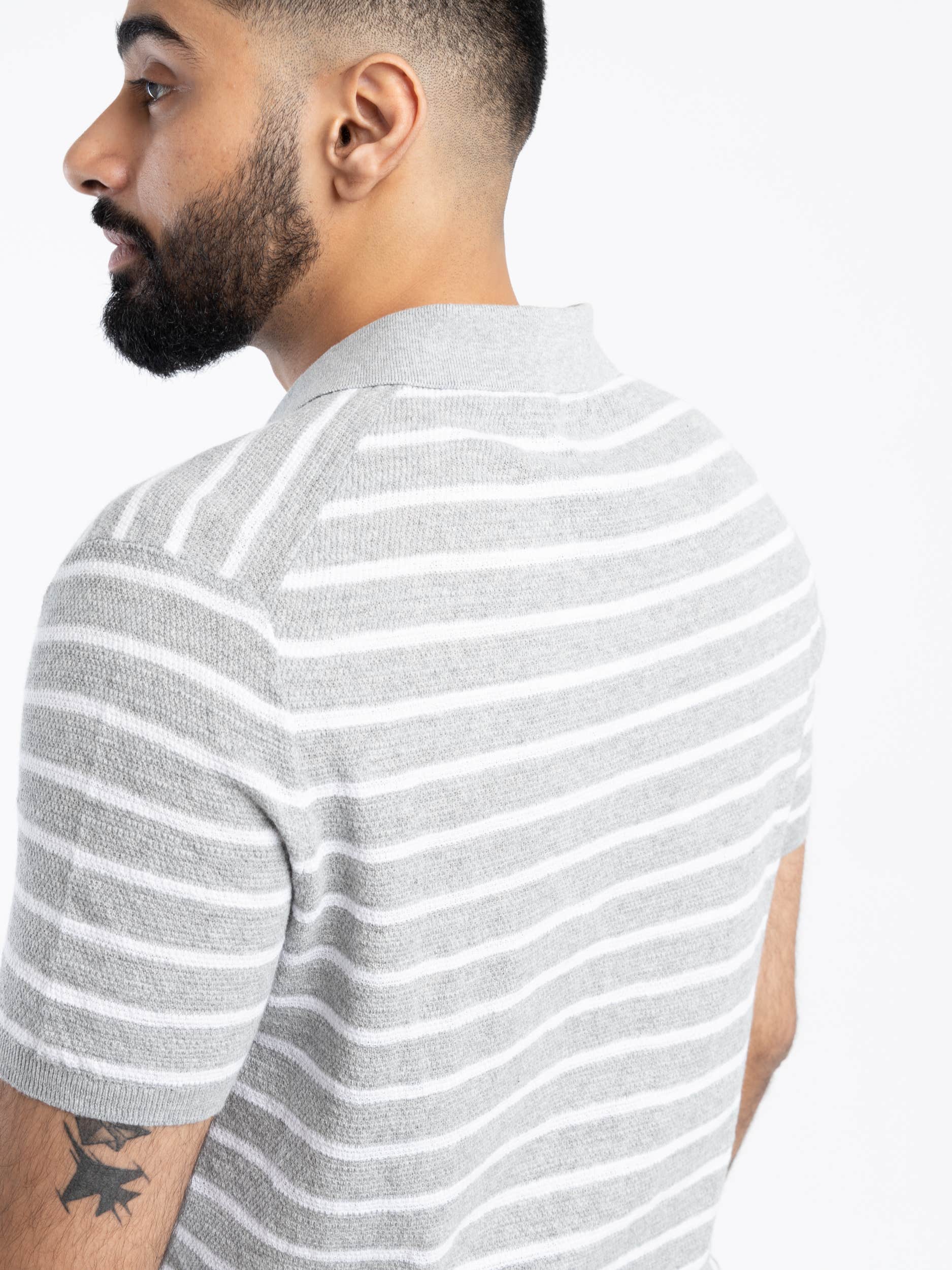 Androver Heather Grey Striped Textured Cotton-Linen Sweater