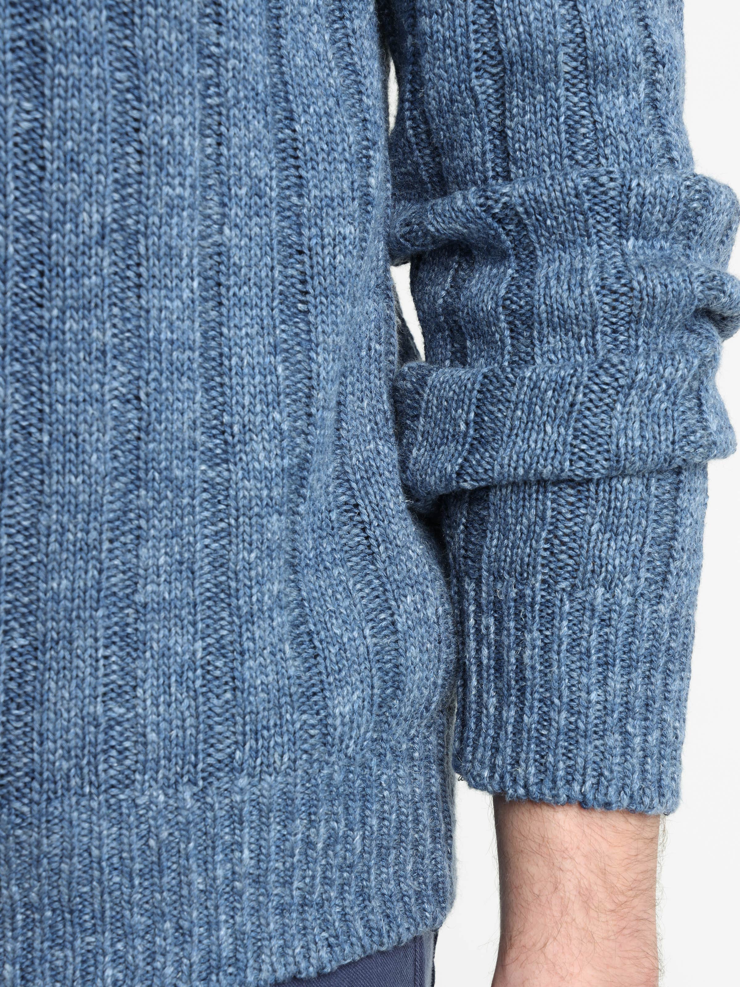 Spring Navy Rib-Knit Silk-Linen Sweater