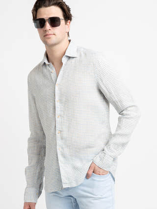 Stenströms Blue Checked Linen Shirt