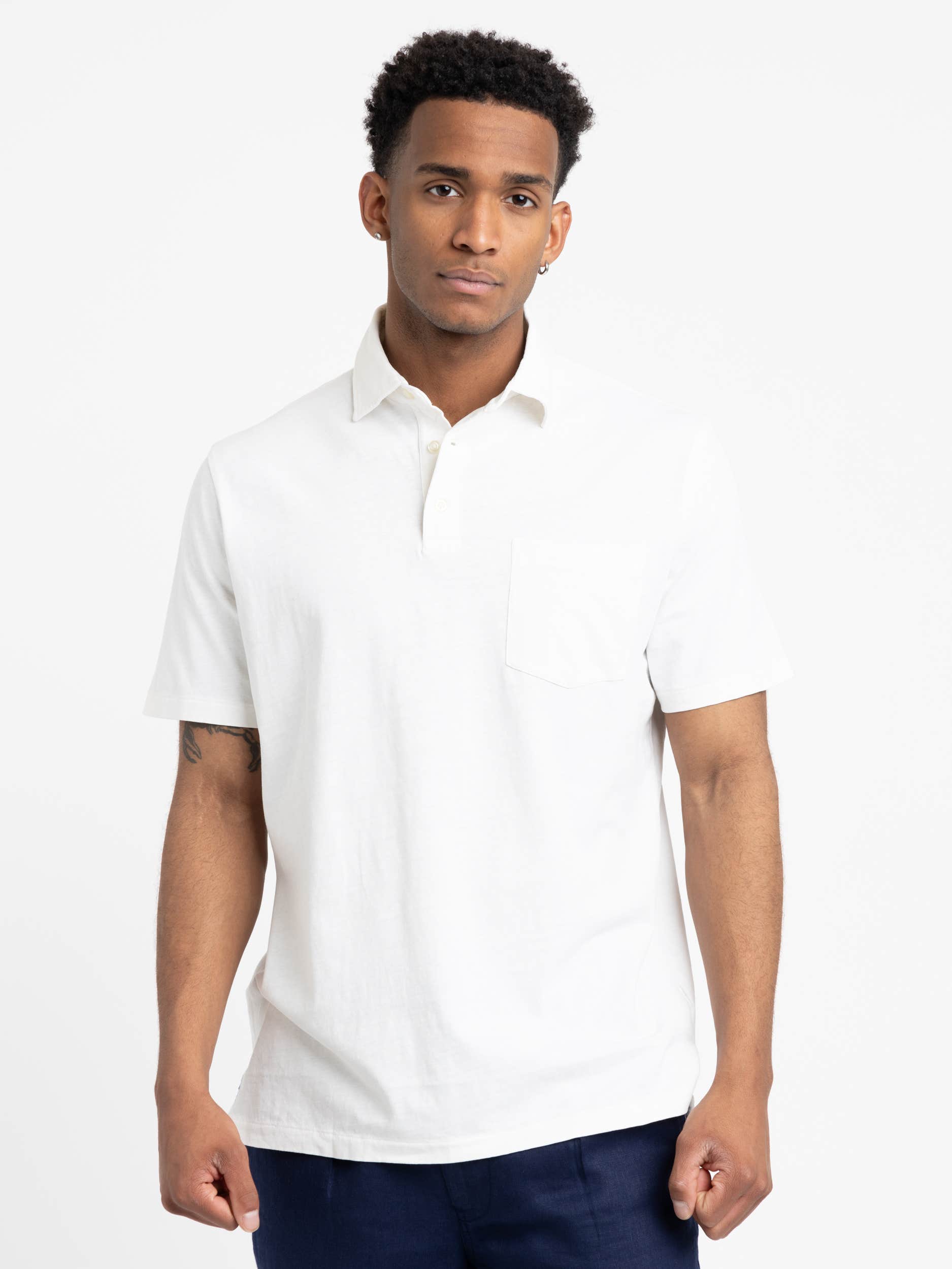 Ceramic White Classic Fit Cotton-Linen Polo Shirt