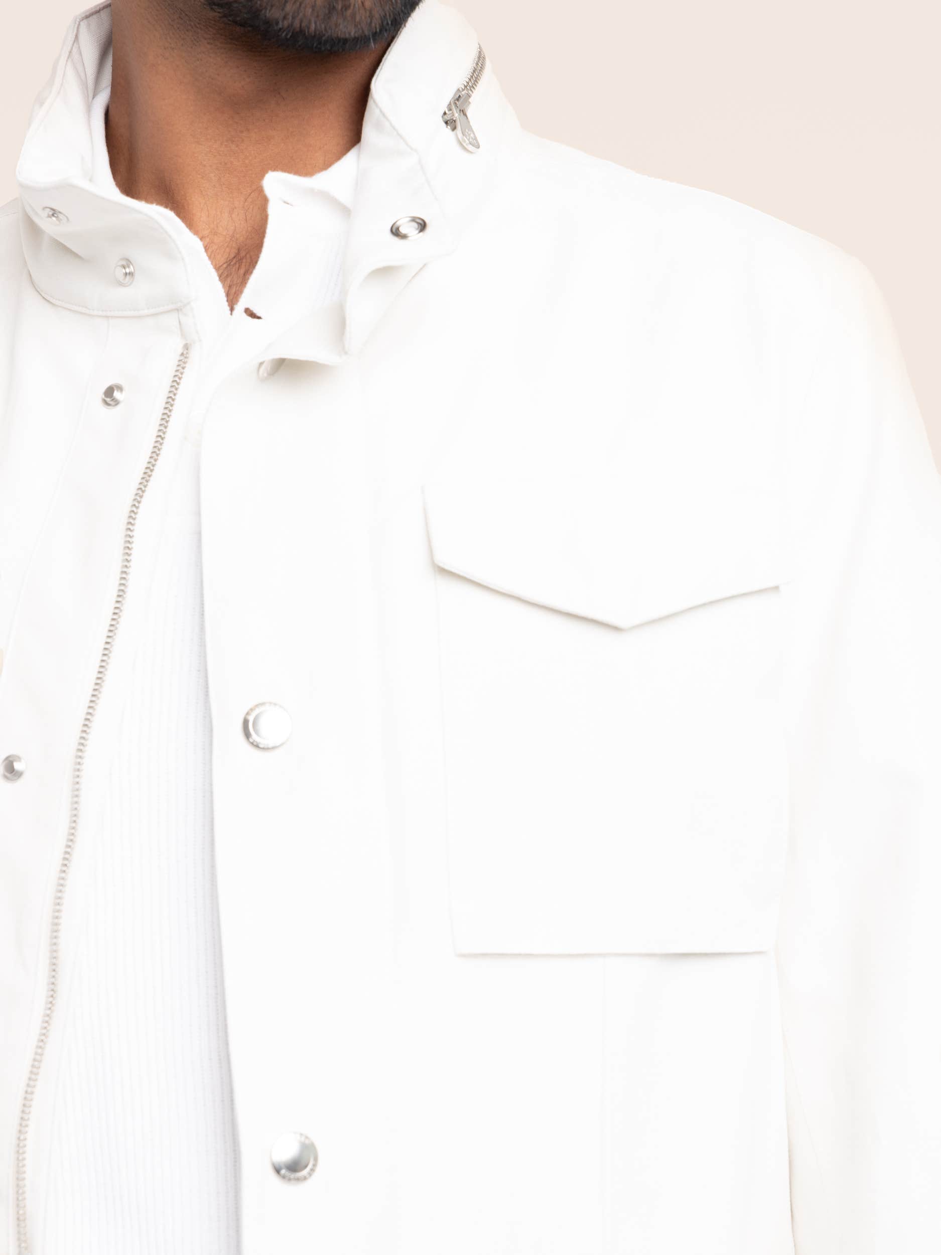 Ecru Linen-Silk Panama Field Jacket