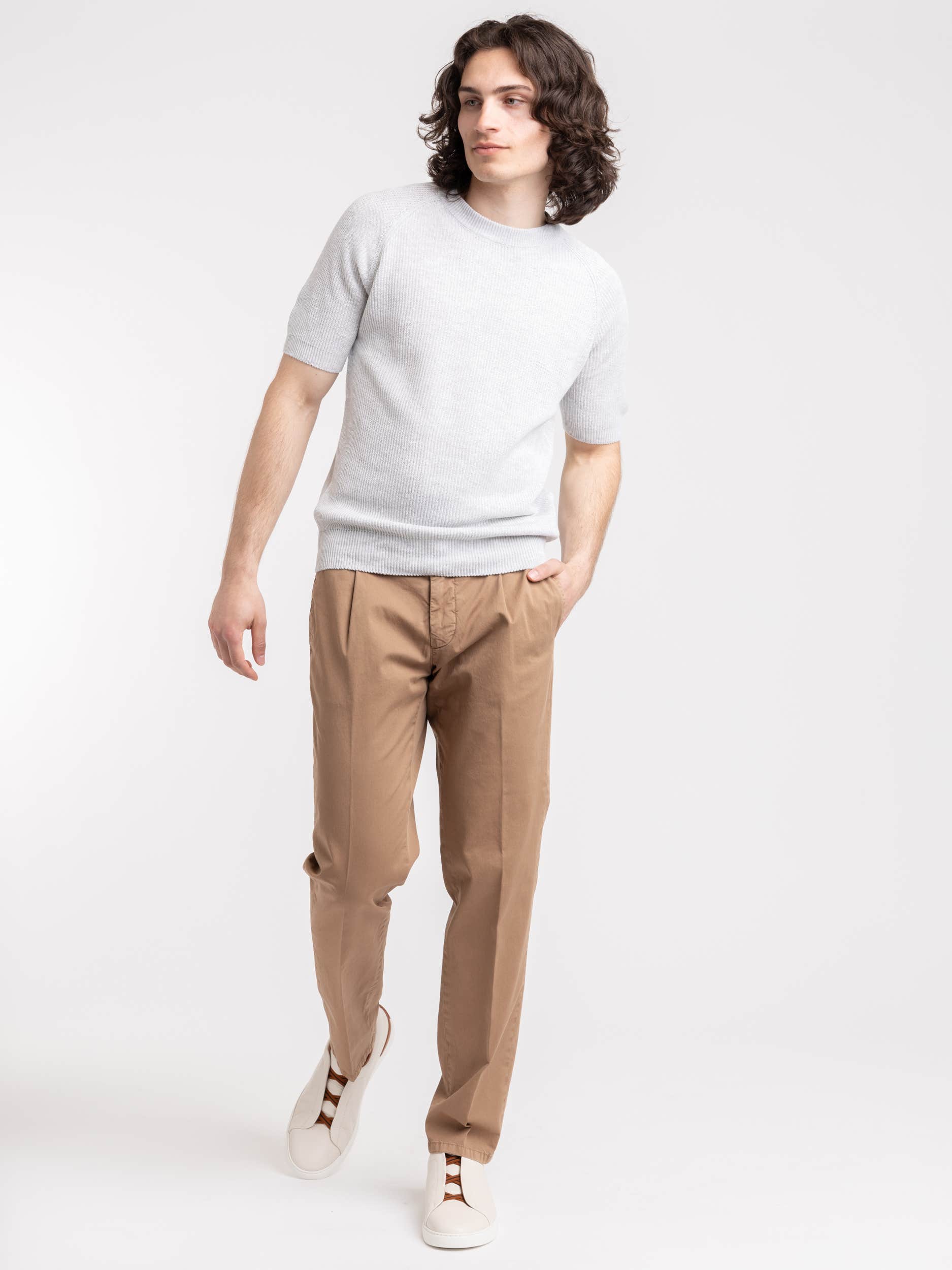 Light Grey Flax-Cotton Ribbed Knit
