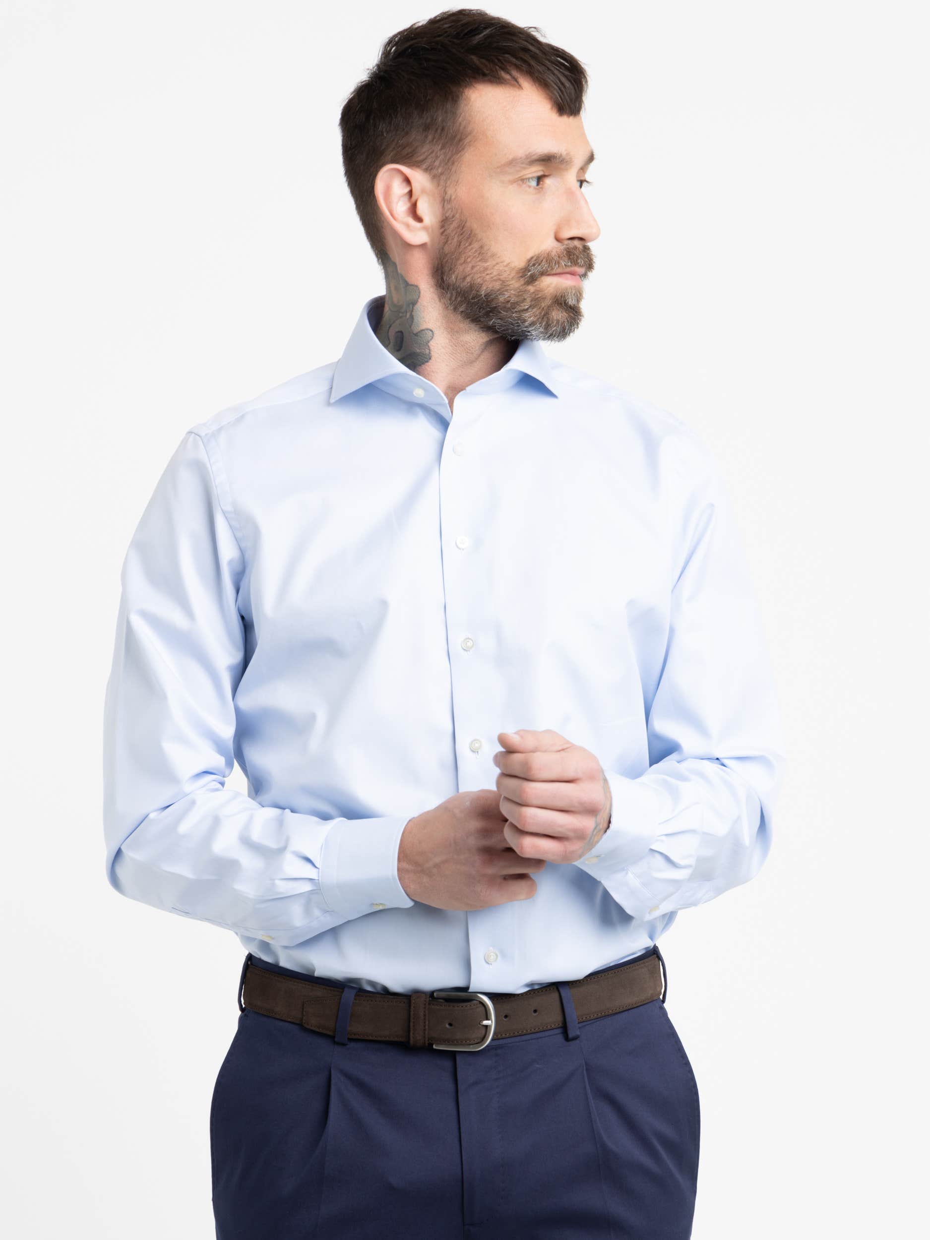 Blue Fitted Body Dress Shirt