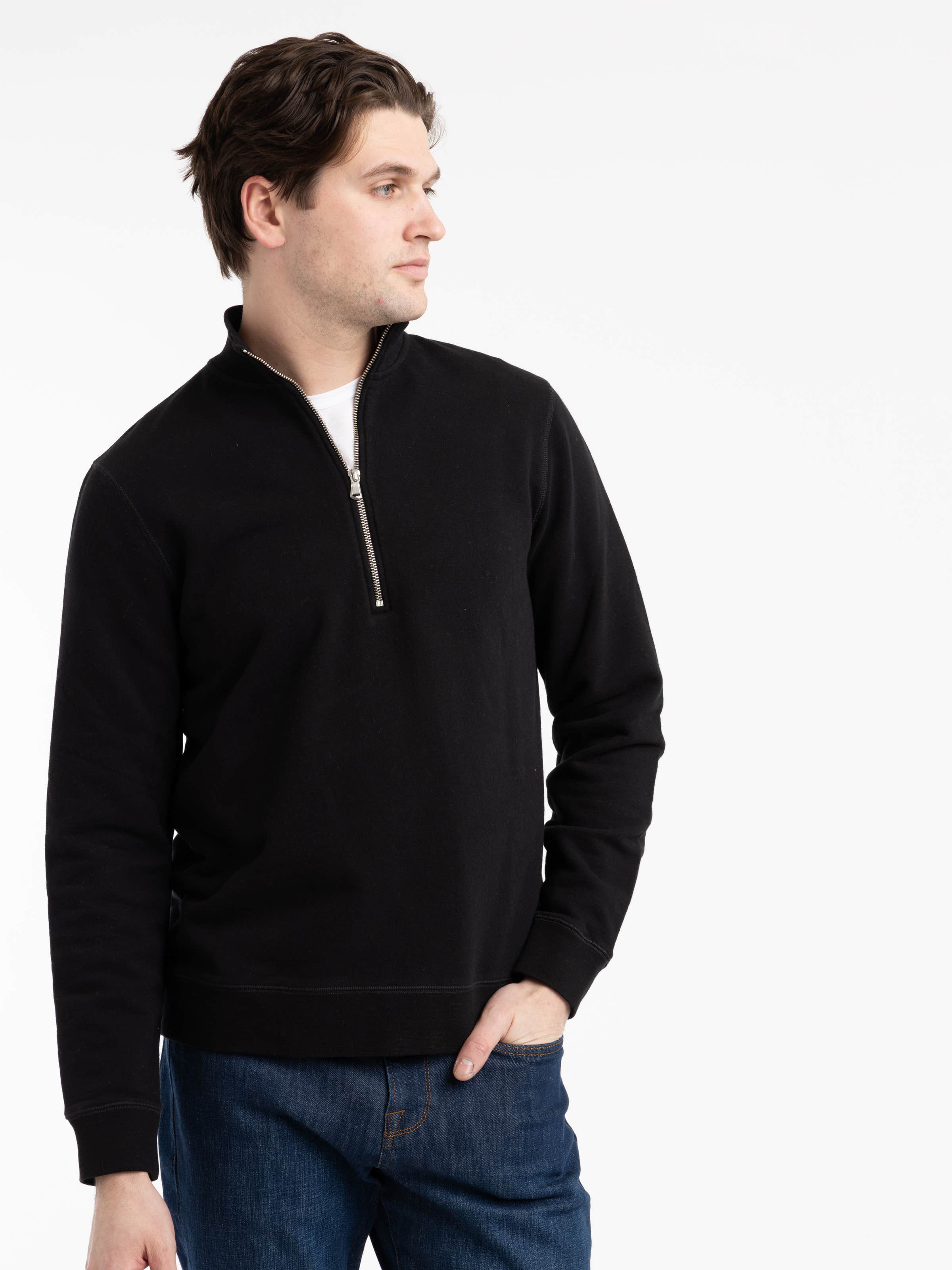 Black Half Zip Loopback Sweatshirt