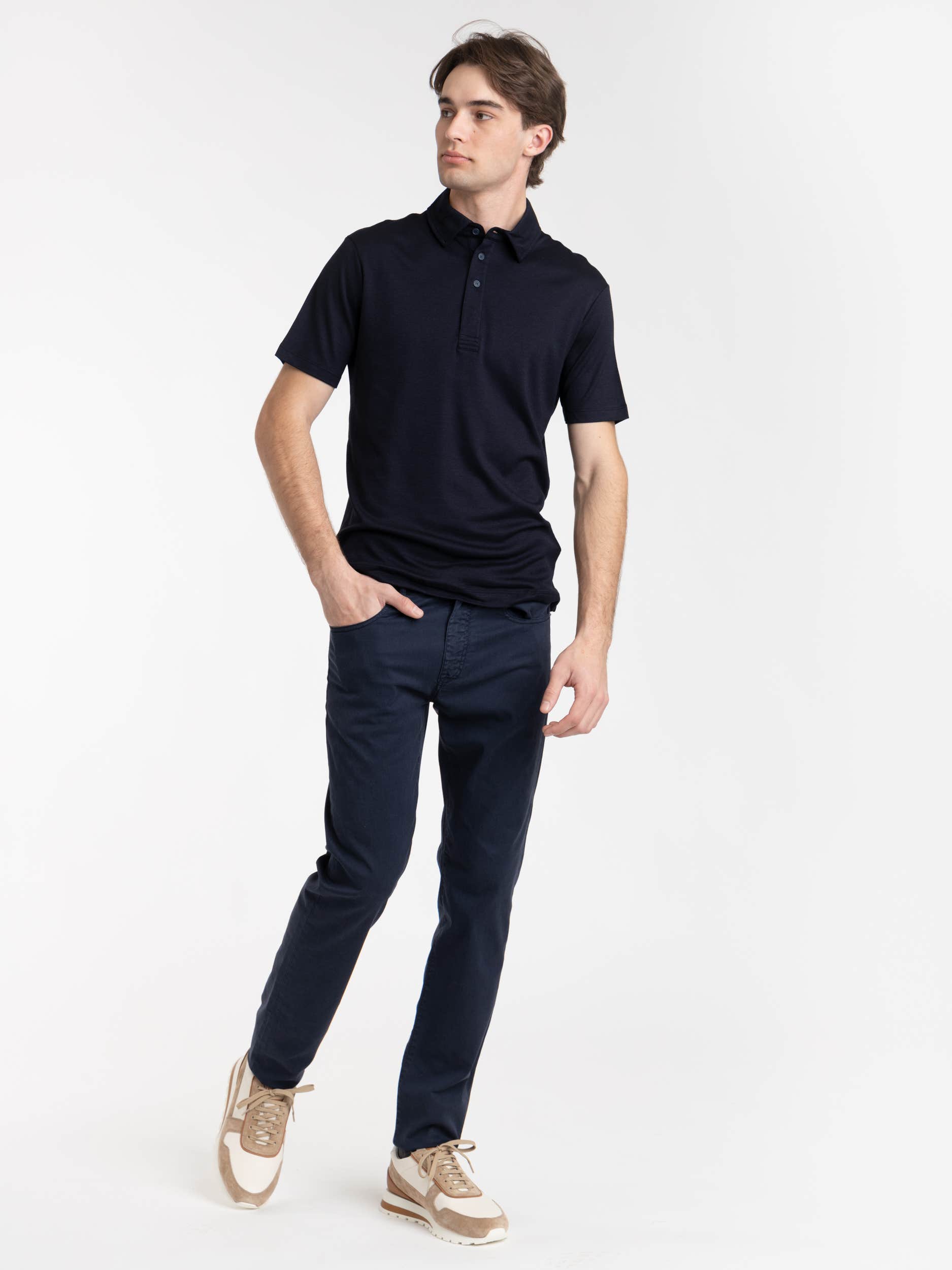 Navy Cotton Tencel Polo Shirt