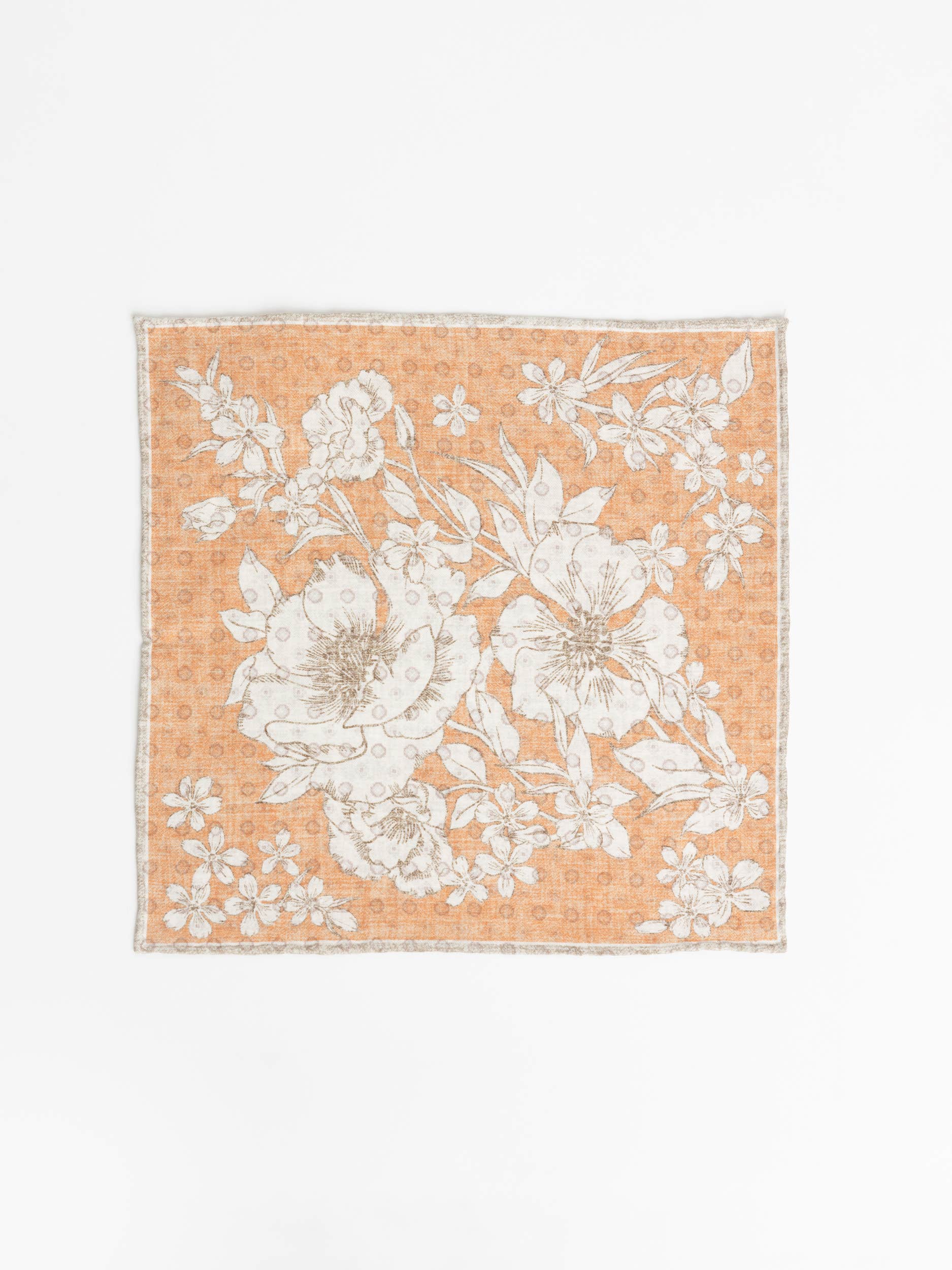 Orange Reversible Floral Cotton-Silk Pocket Square