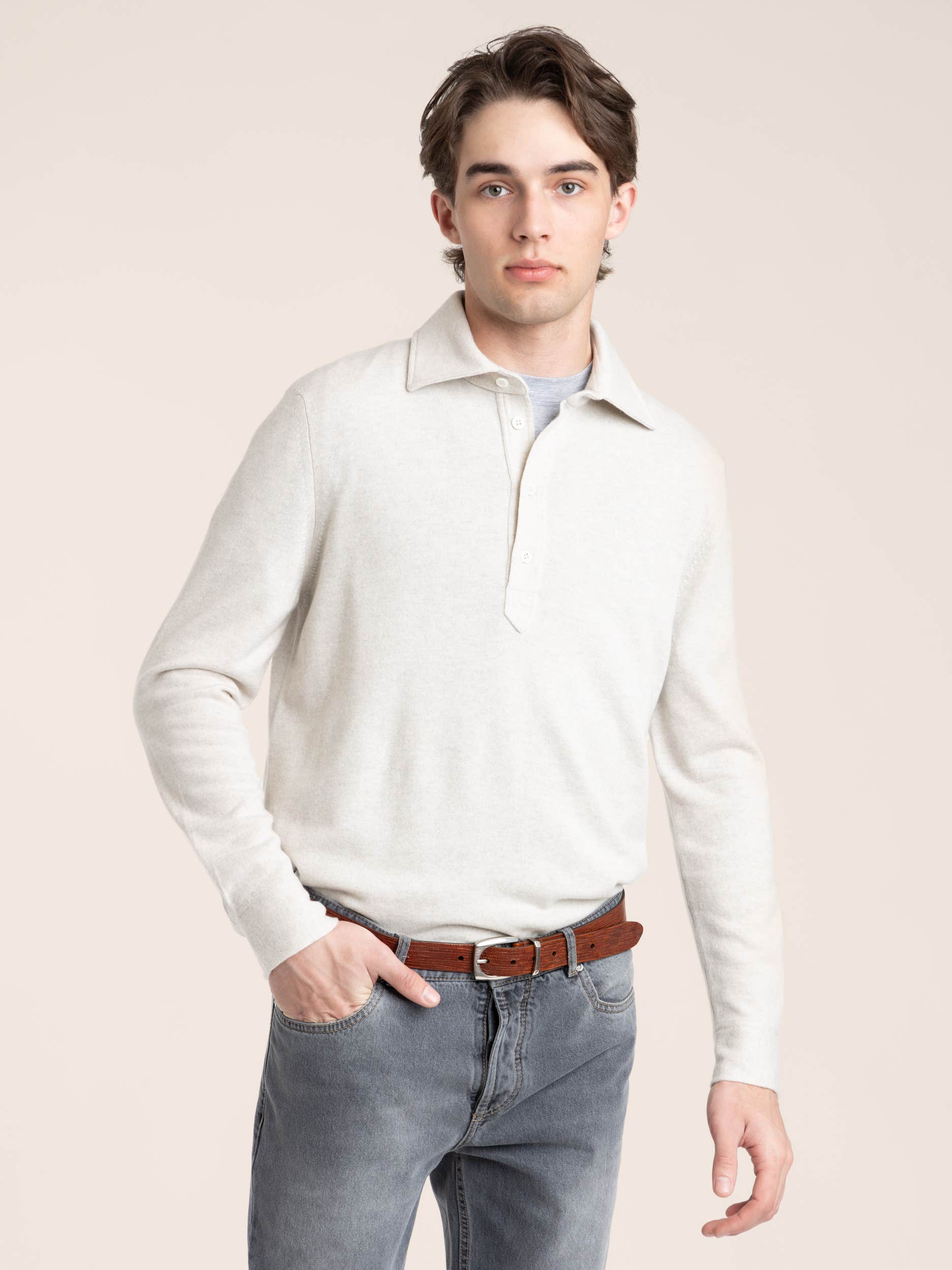 Cream White Cashmere Knit Polo