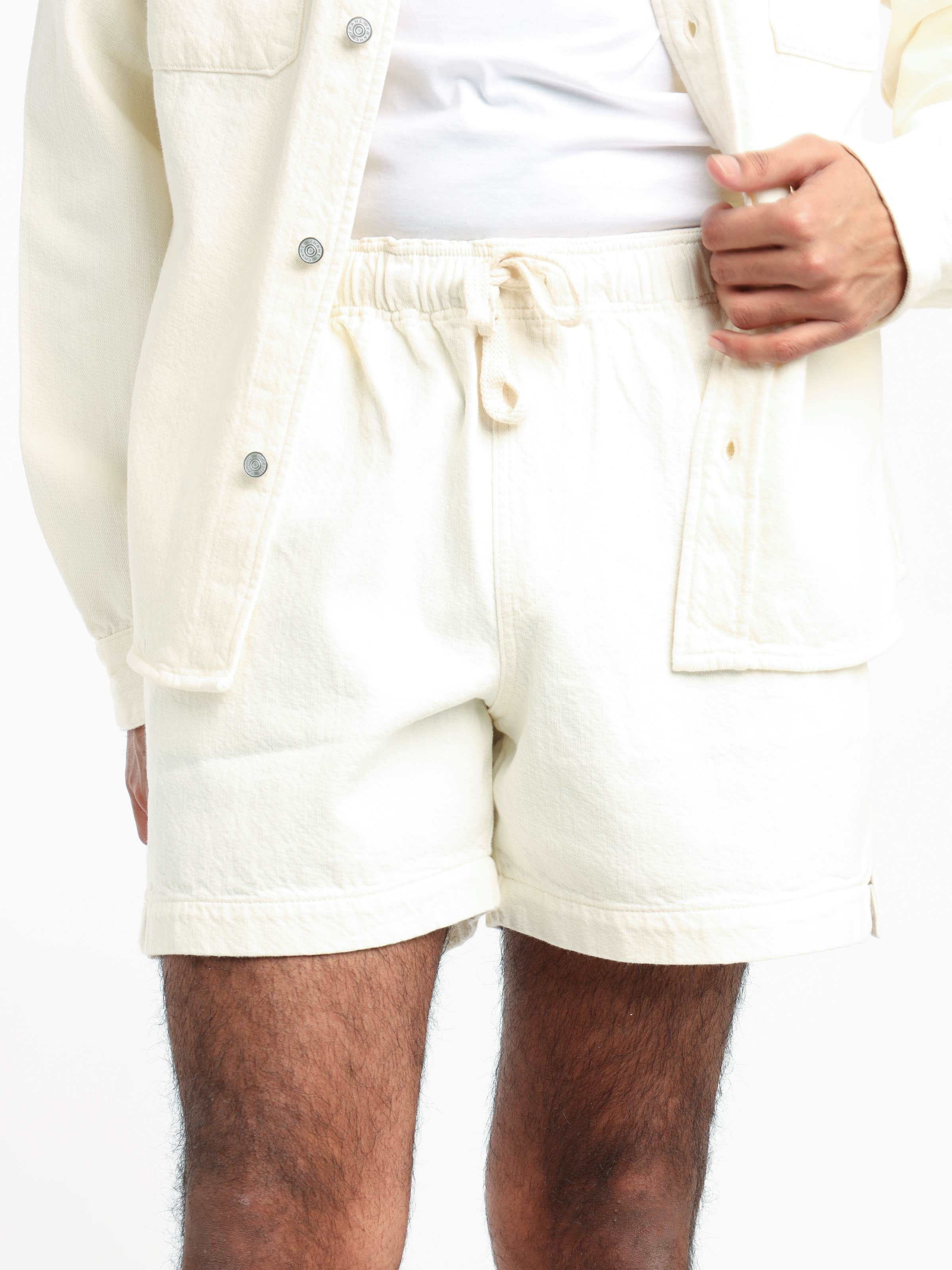 Off White Textured Terry Shorts