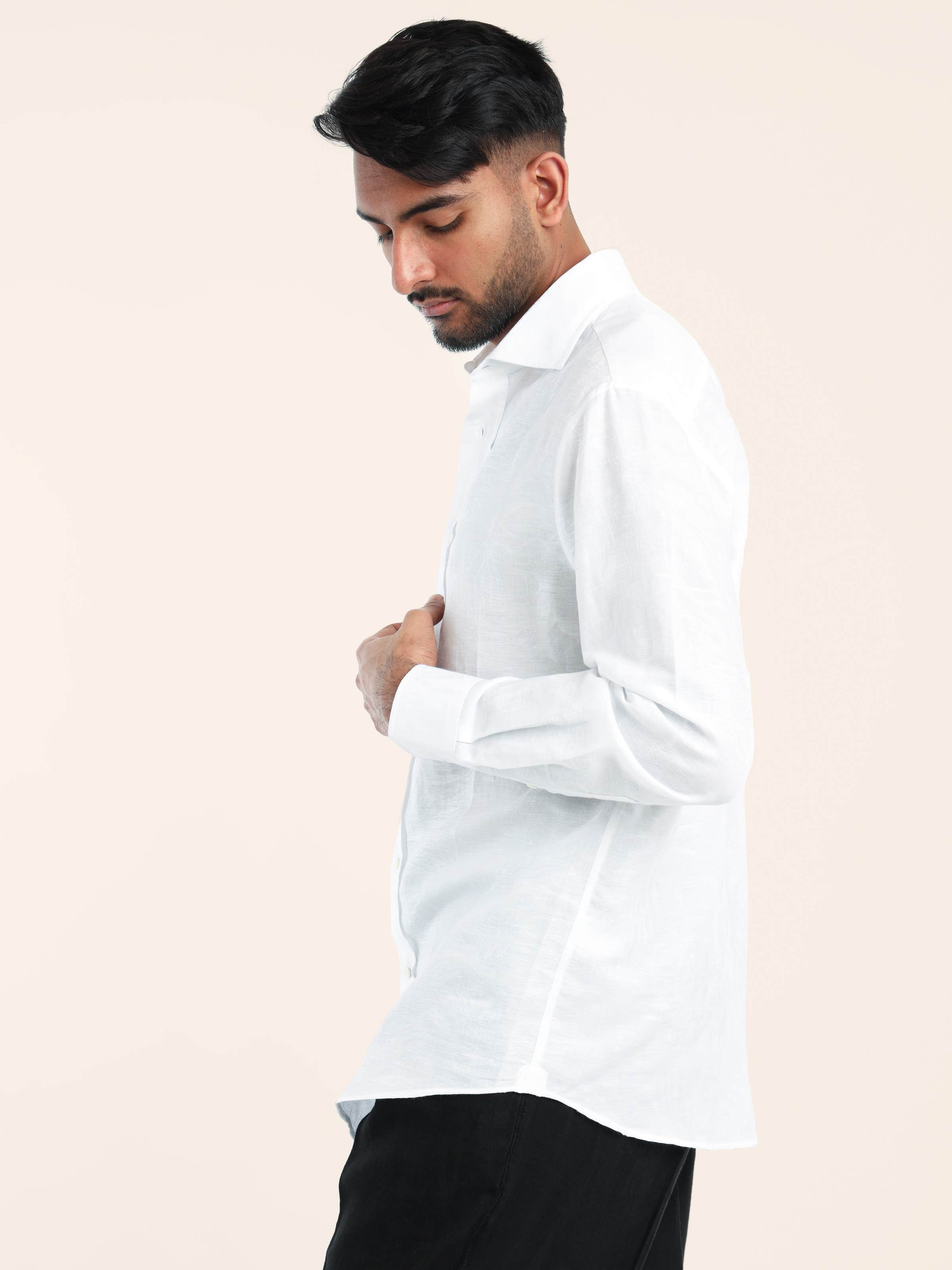 White Palm Jacquard Linen-Cotton Shirt