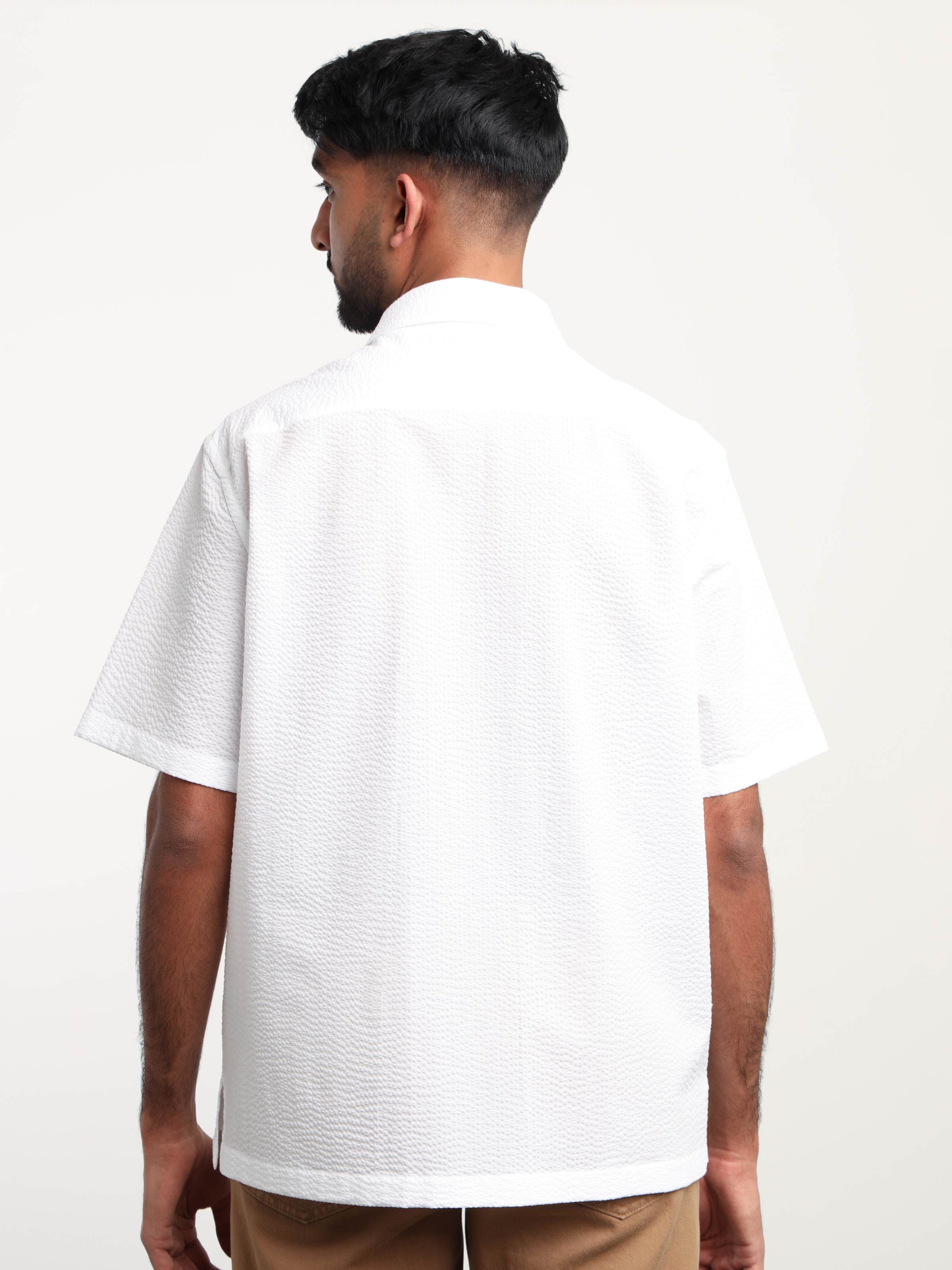 White Textured Short Sleeve Shirt