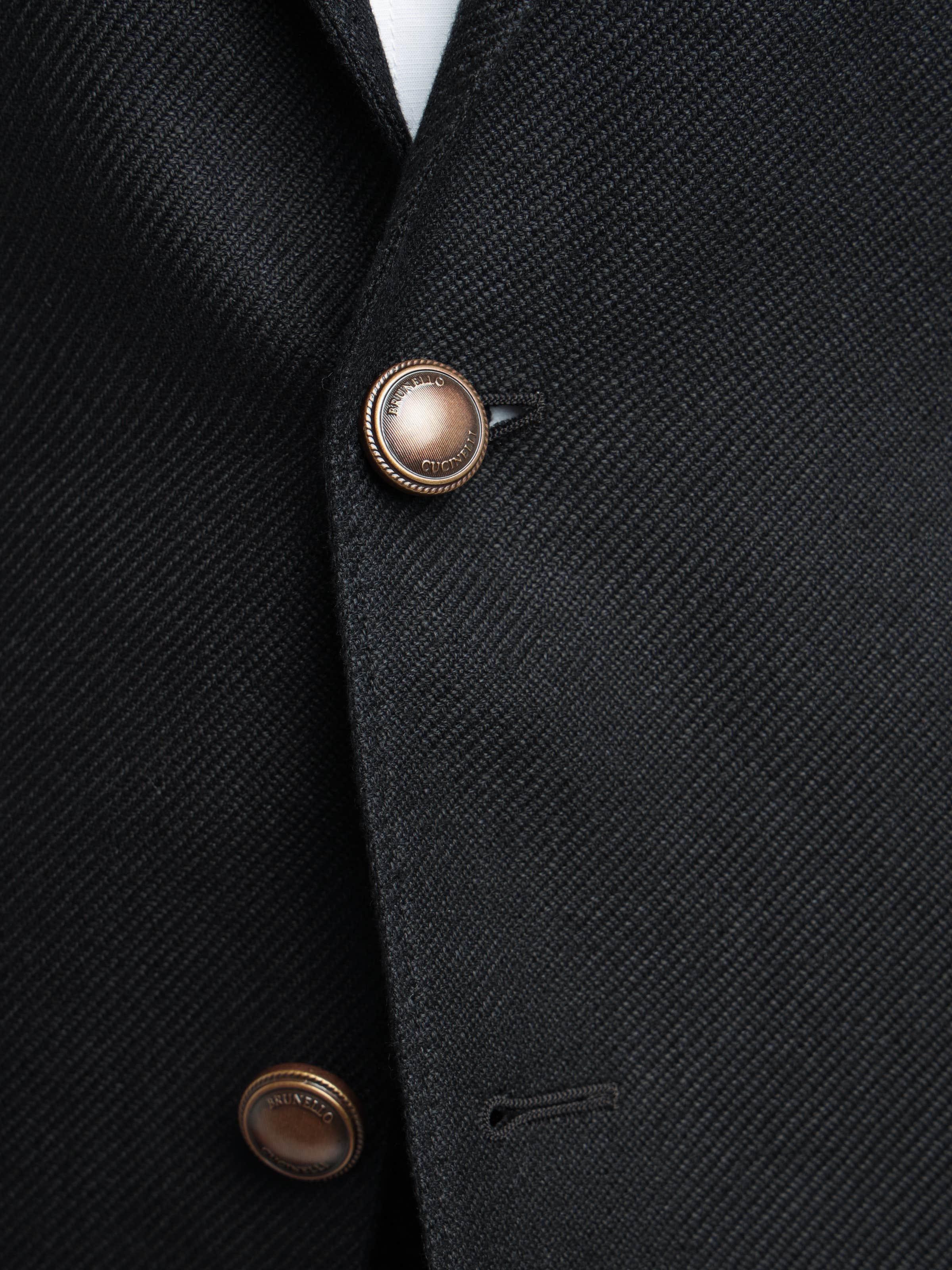 Black Linen-Wool-Silk Diagonal Deconstructed Sport Jacket