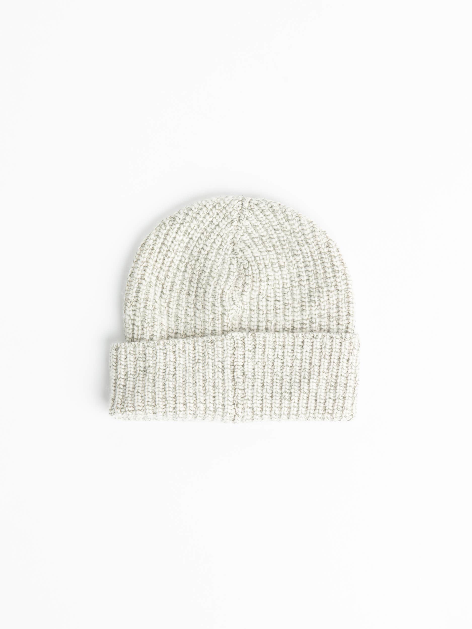 Olive/White Cashmere Chiné Rib Knit Beanie