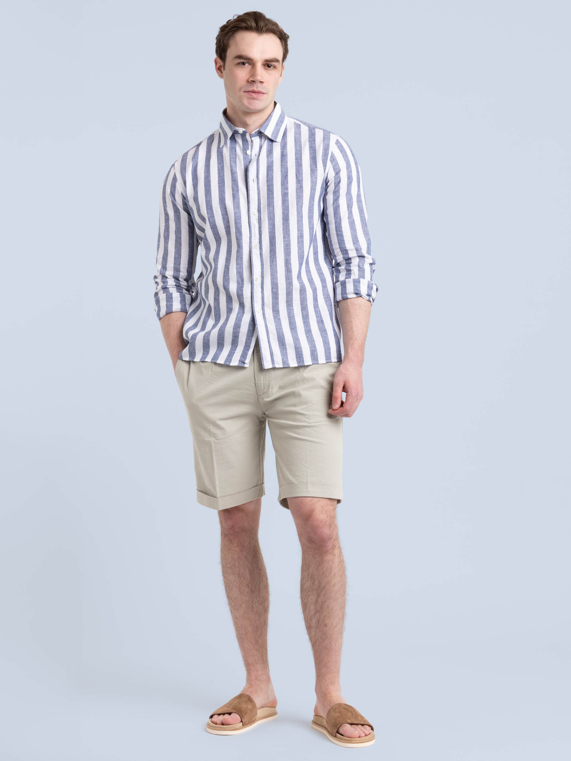 Navy/White Striped Shark Collar Shirt