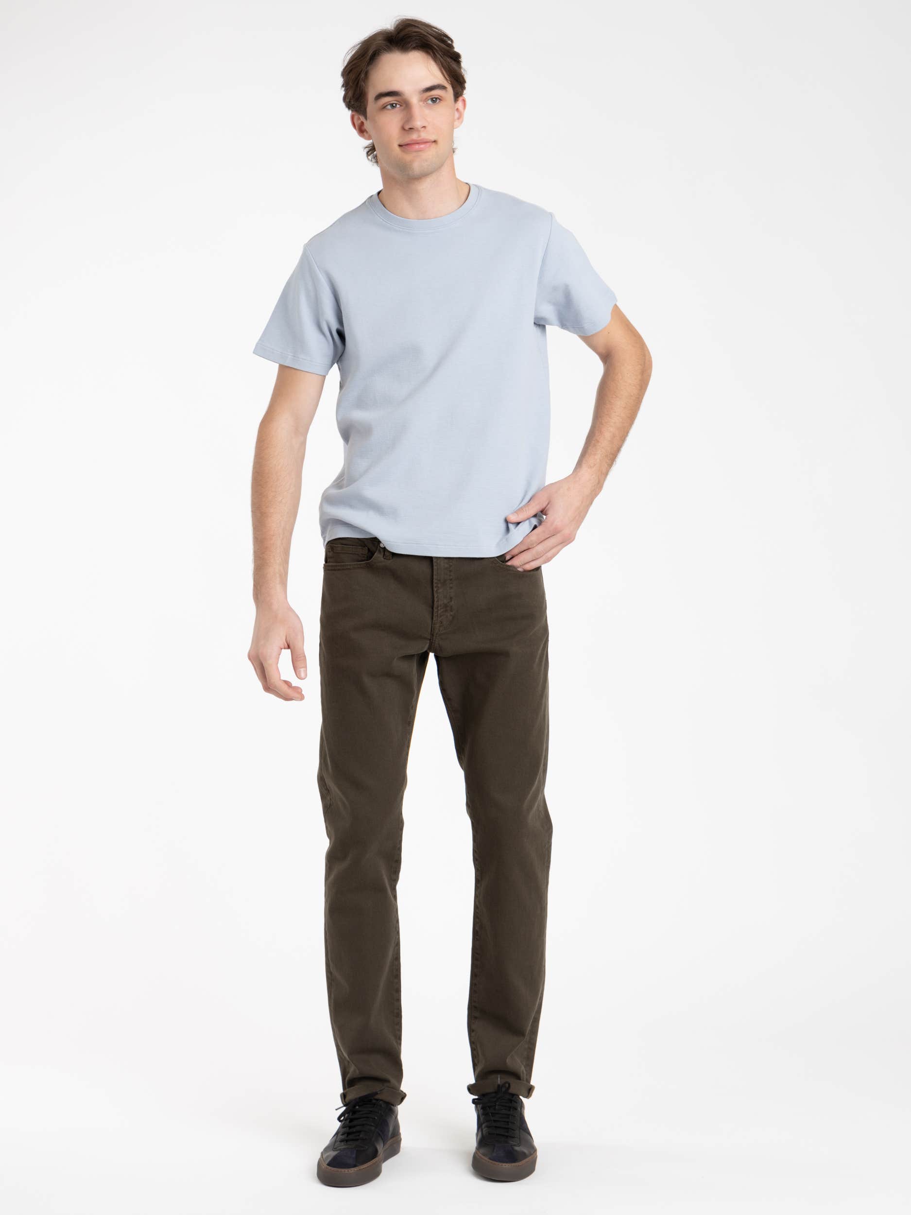 L'Homme Slim Twill Jeans in Garage Moss Green