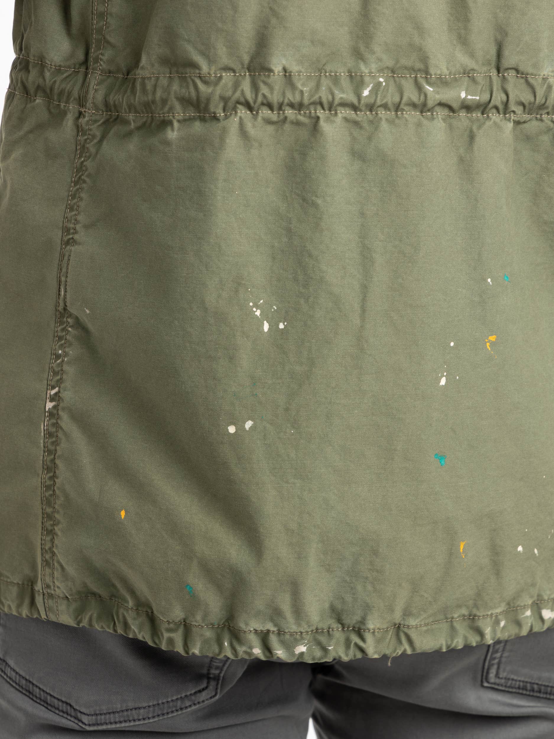 Green Paint-Splatter Twill Field Jacket