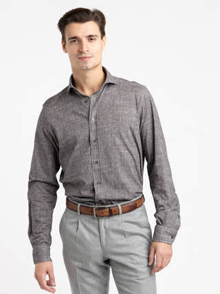 Emanuel Berg Grey Pattern Modern Fit Dress Shirt