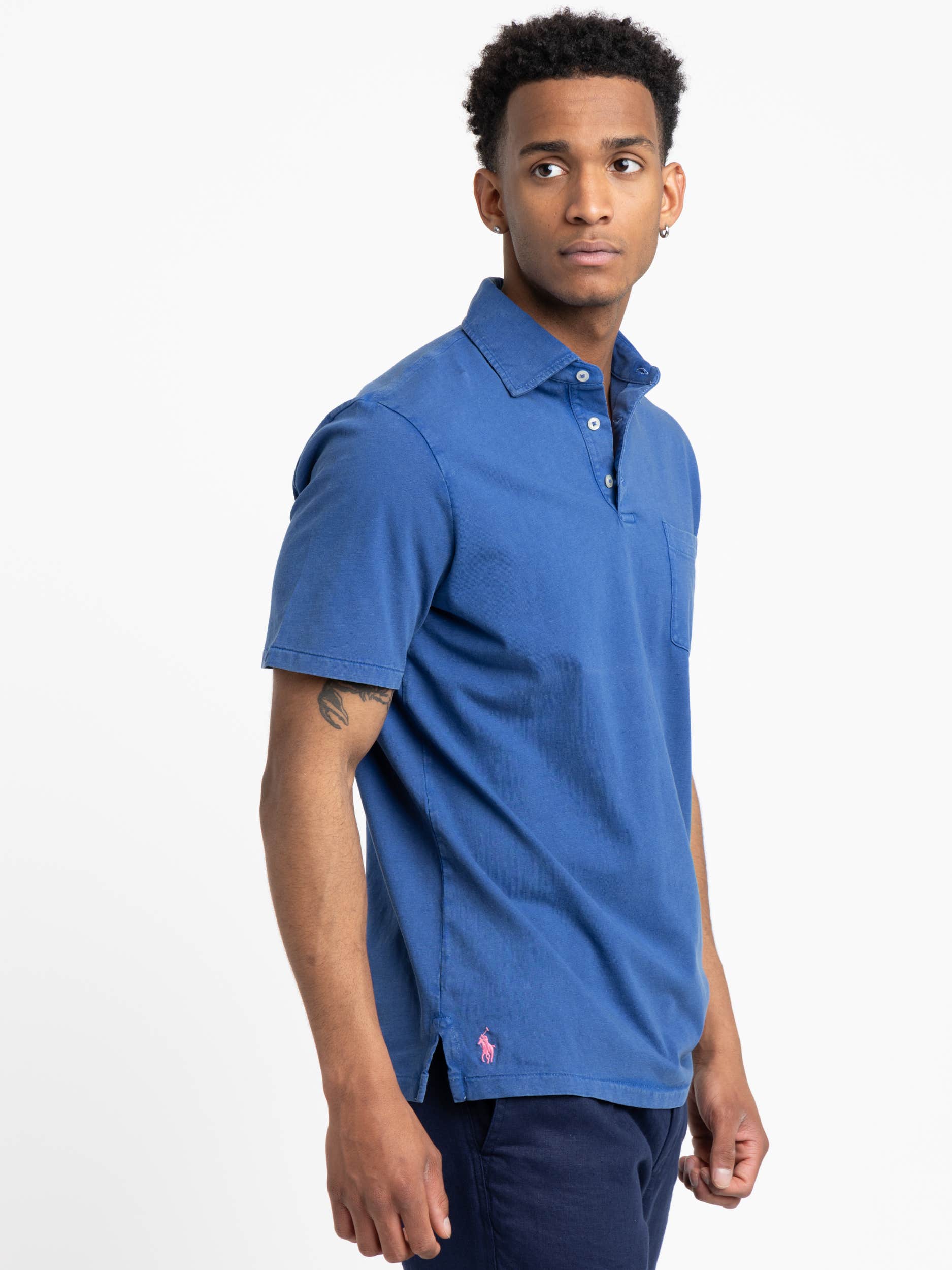 Royal Blue Classic Fit Cotton-Linen Polo Shirt