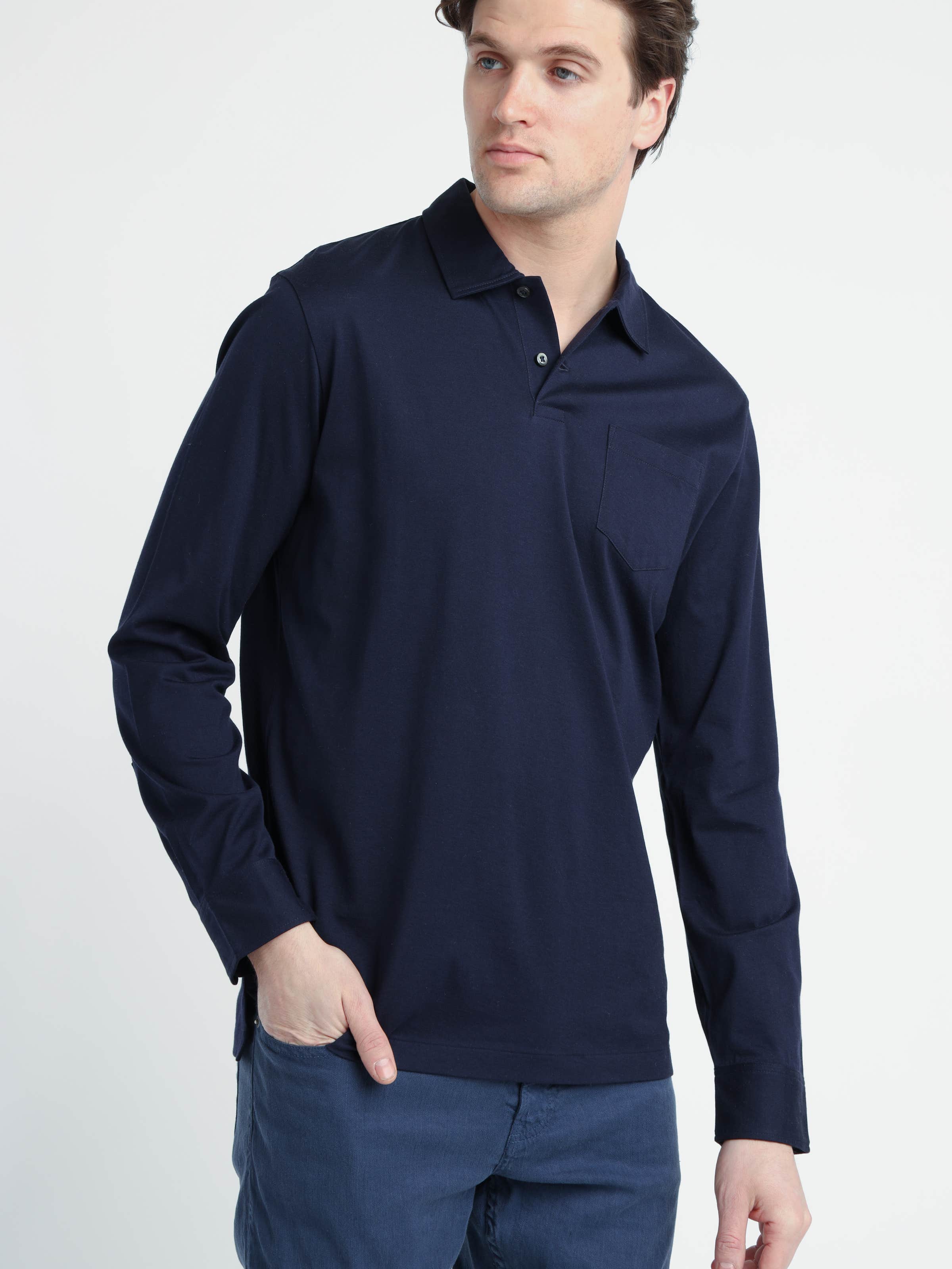 Spring Navy Lisle Pocket Polo Shirt