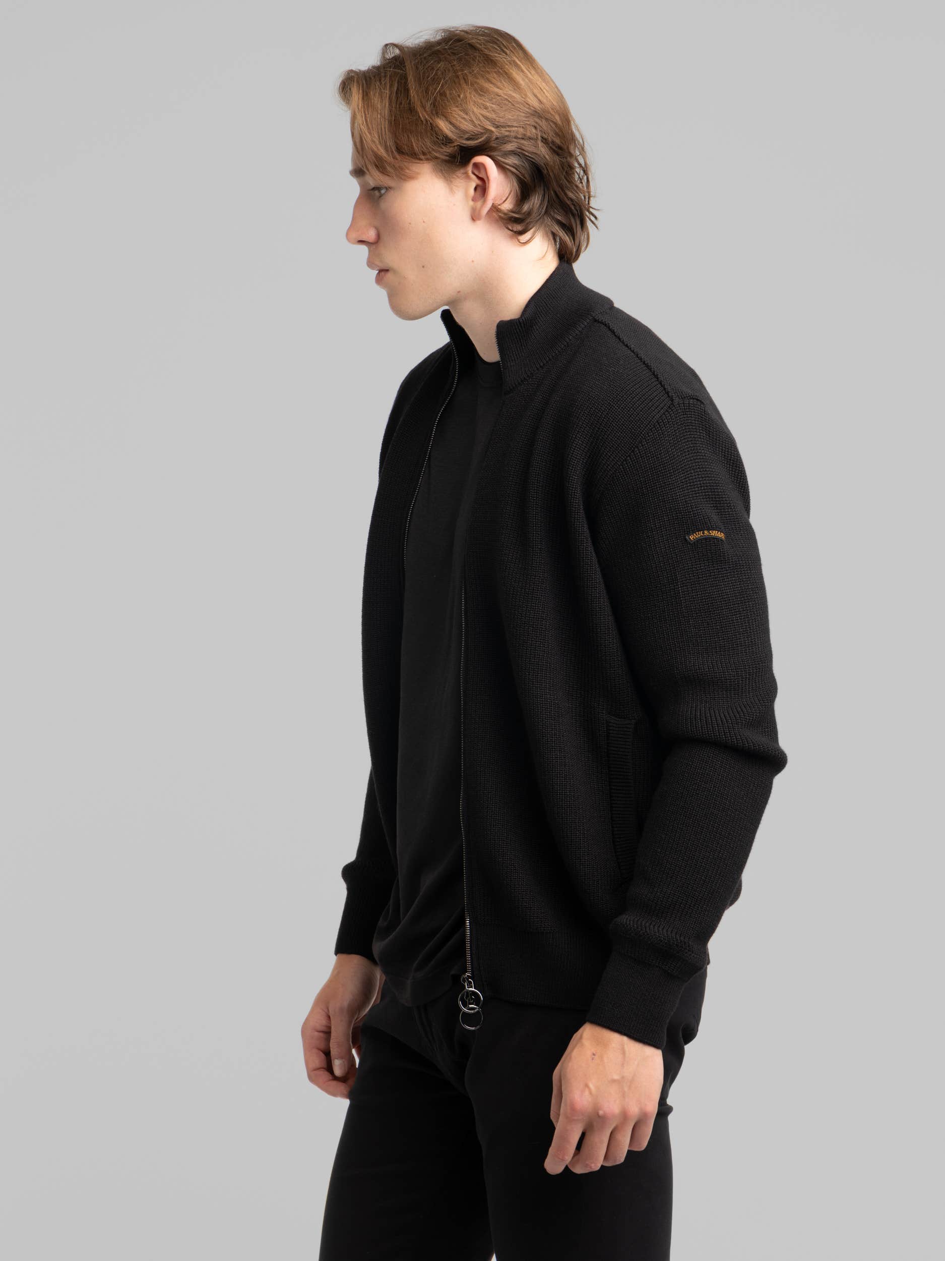 Black Full Zip Ribbed Sweater