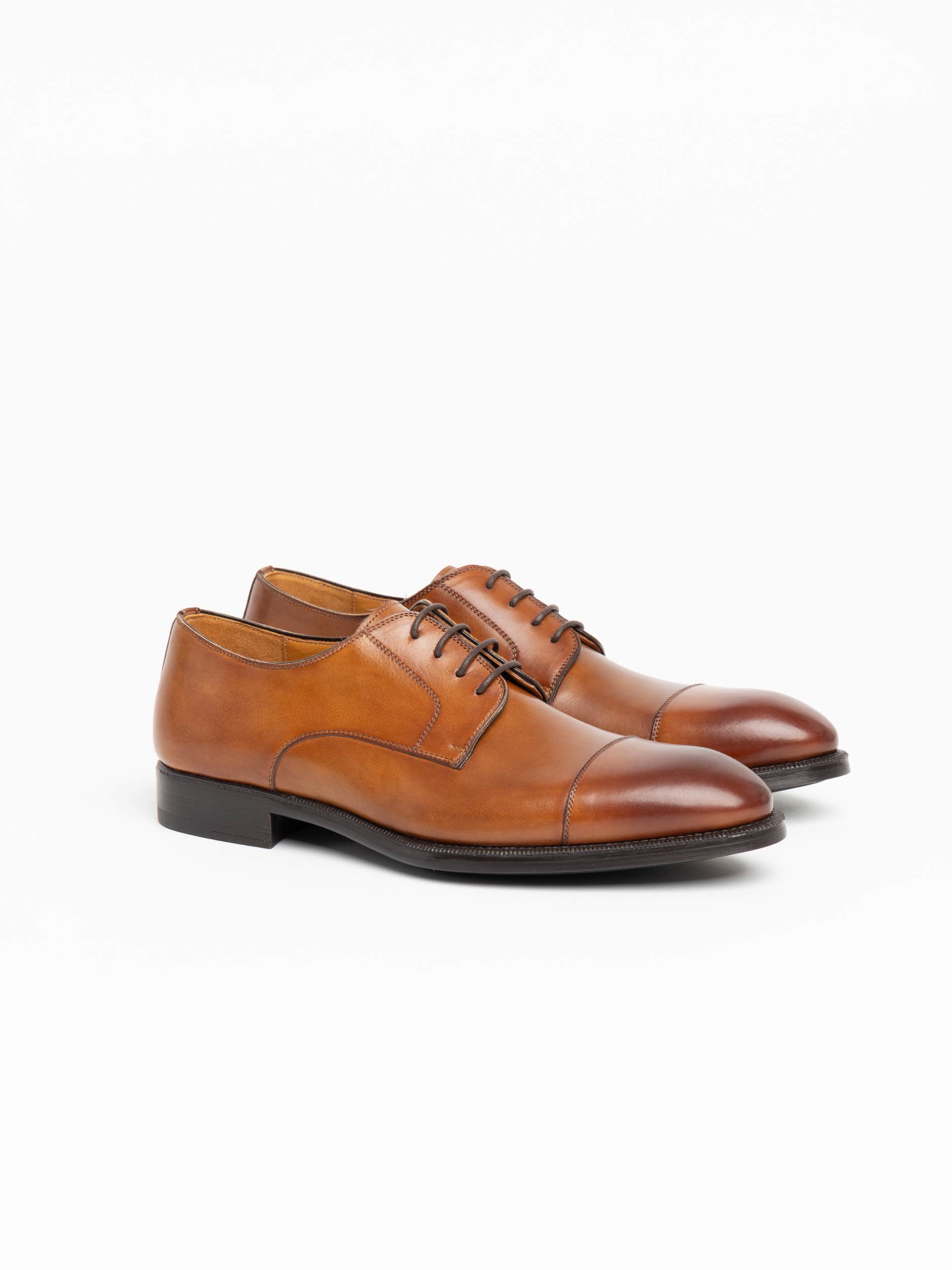 Cognac Brown Leather Harlan Derby Shoes