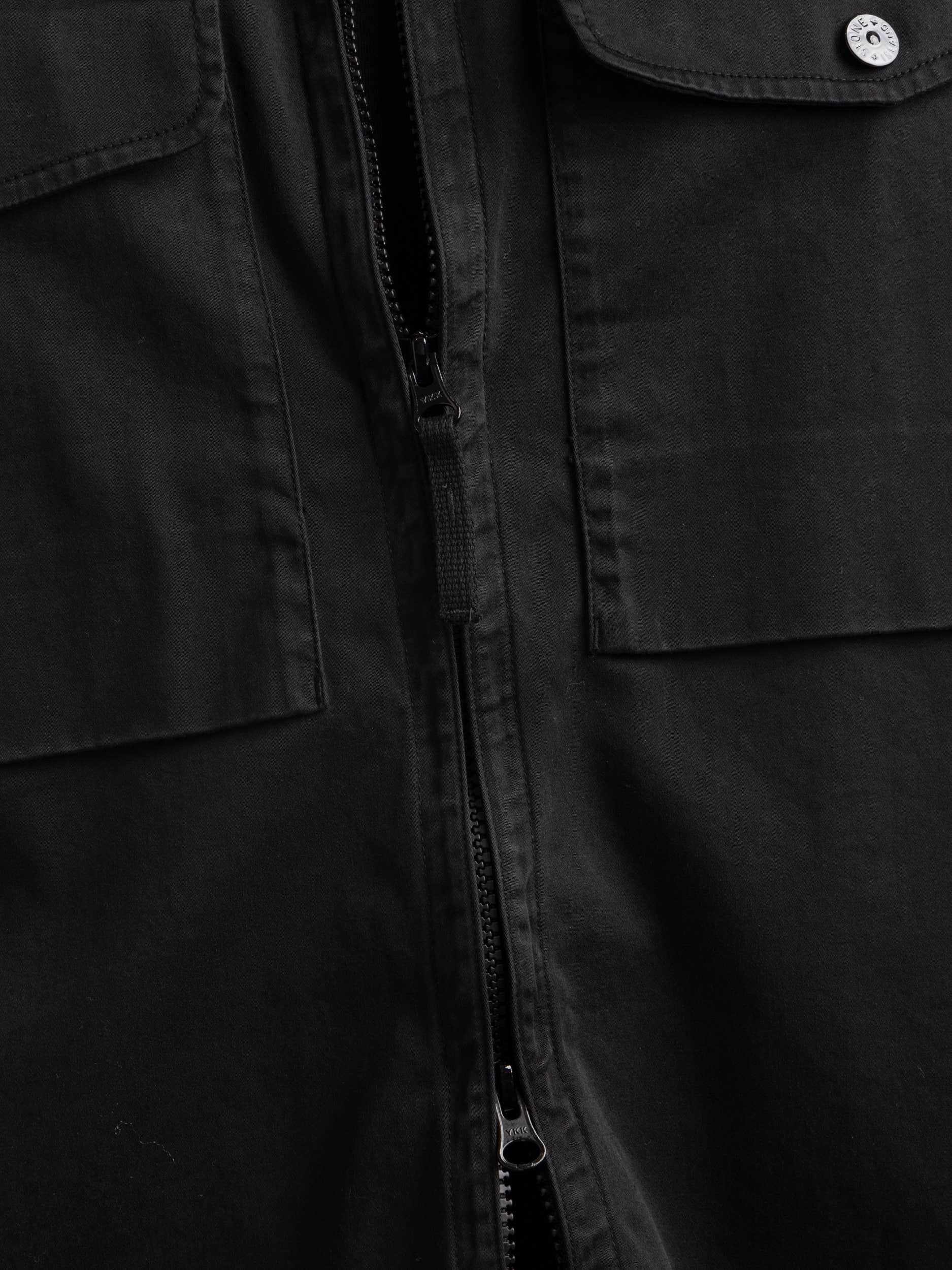 Black Cotton Garment-Dyed Overshirt