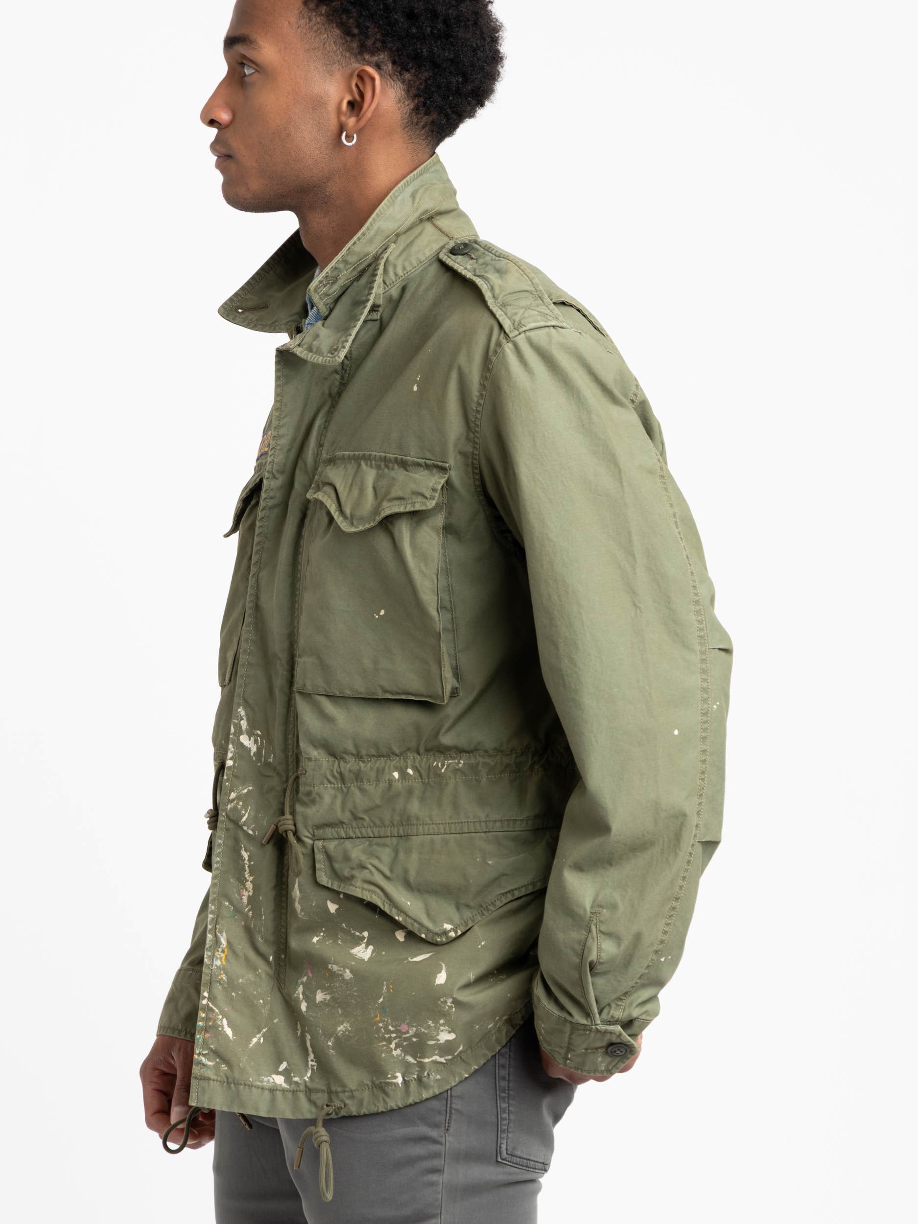 Green Paint-Splatter Twill Field Jacket